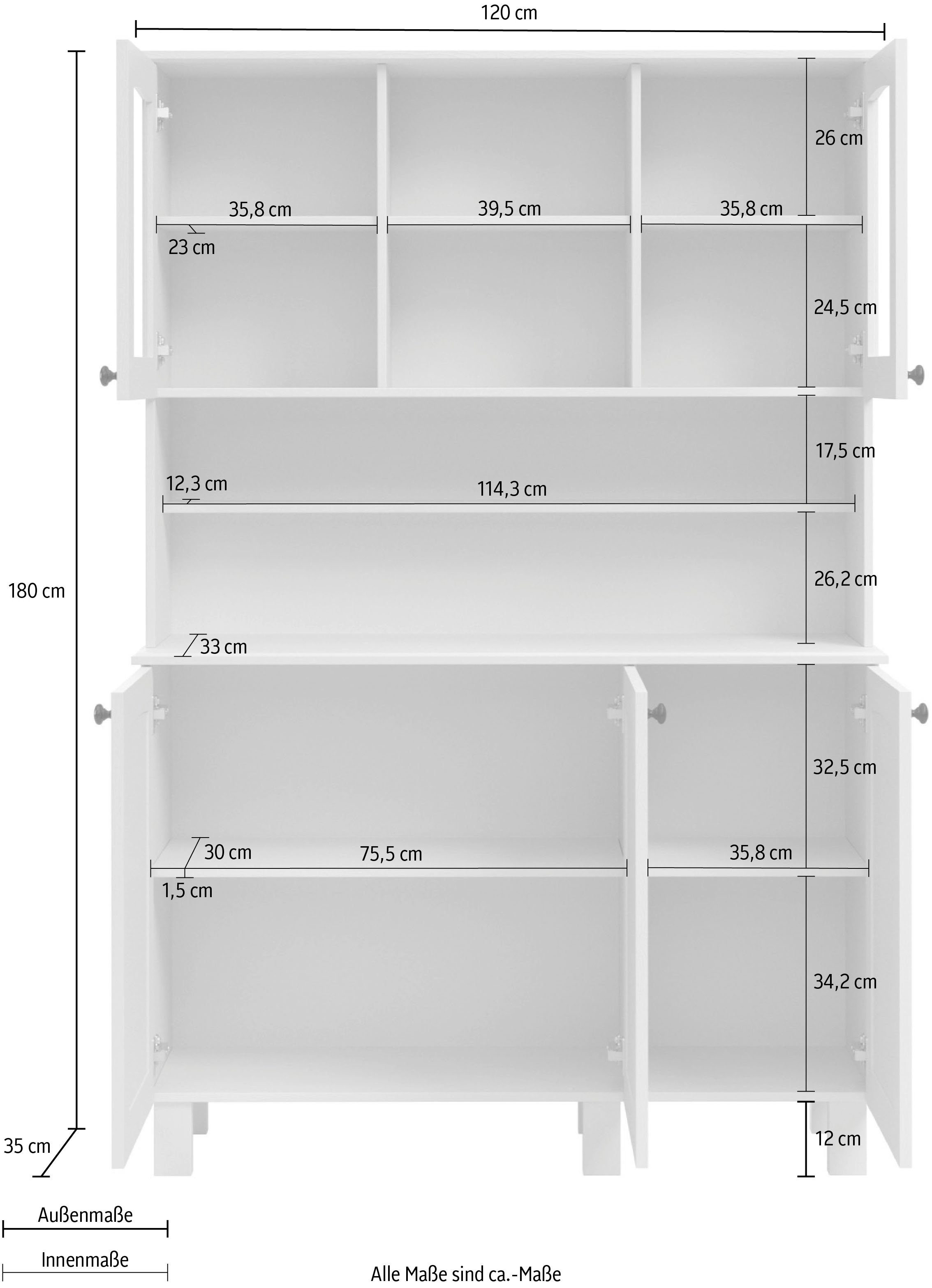 Kochstation Keukenbuffet KS-Osby Massief grenen, breedte 120 cm, 5 deuren (1 stuk)