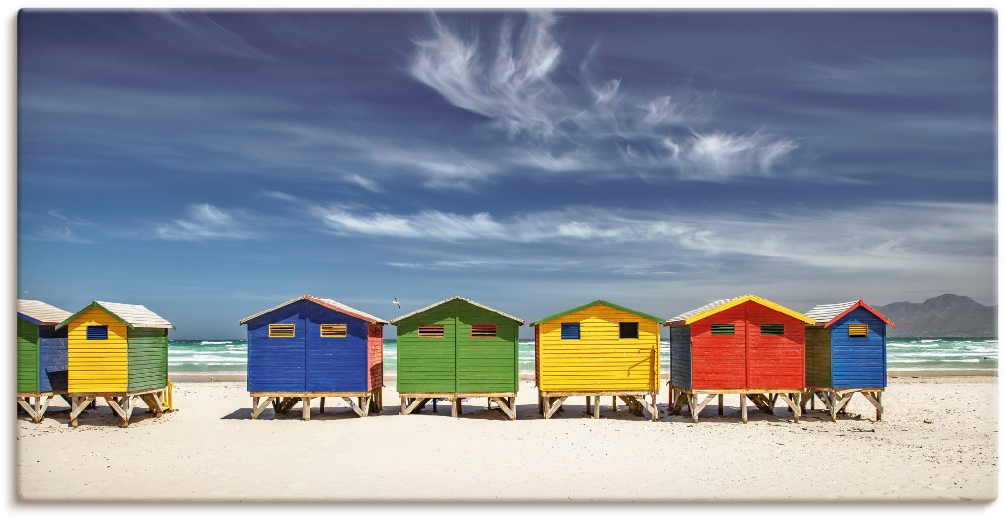 Artland Artprint Veelkleurige strandhuisjes bij Kaapstad als artprint van aluminium, artprint voor buiten, artprint op linnen, poster, muursticker