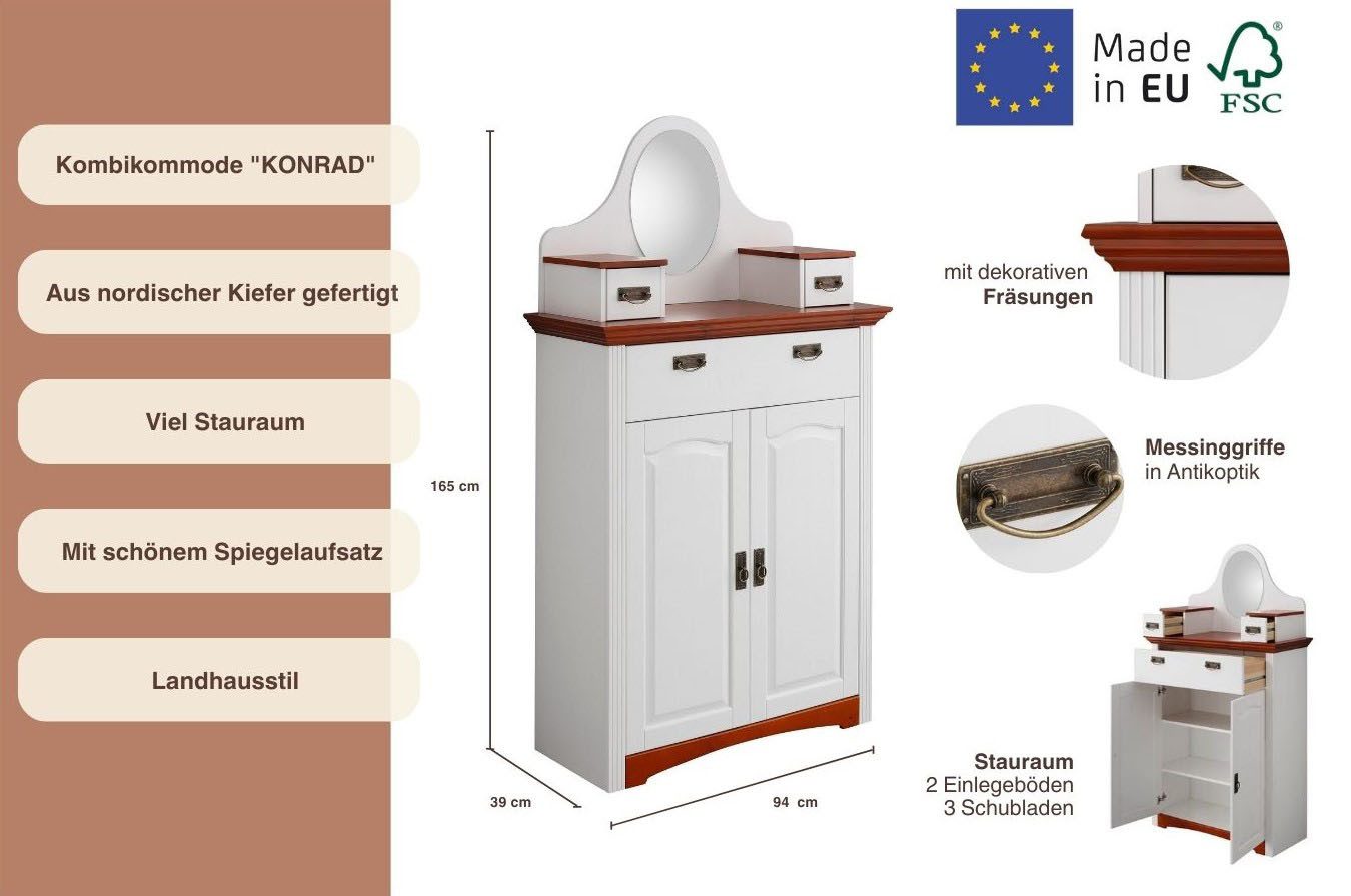 Home affaire Kast met laden en deuren Konrad Breedte 94 cm, van massief, FSC®-gecertificeerd dennenhout
