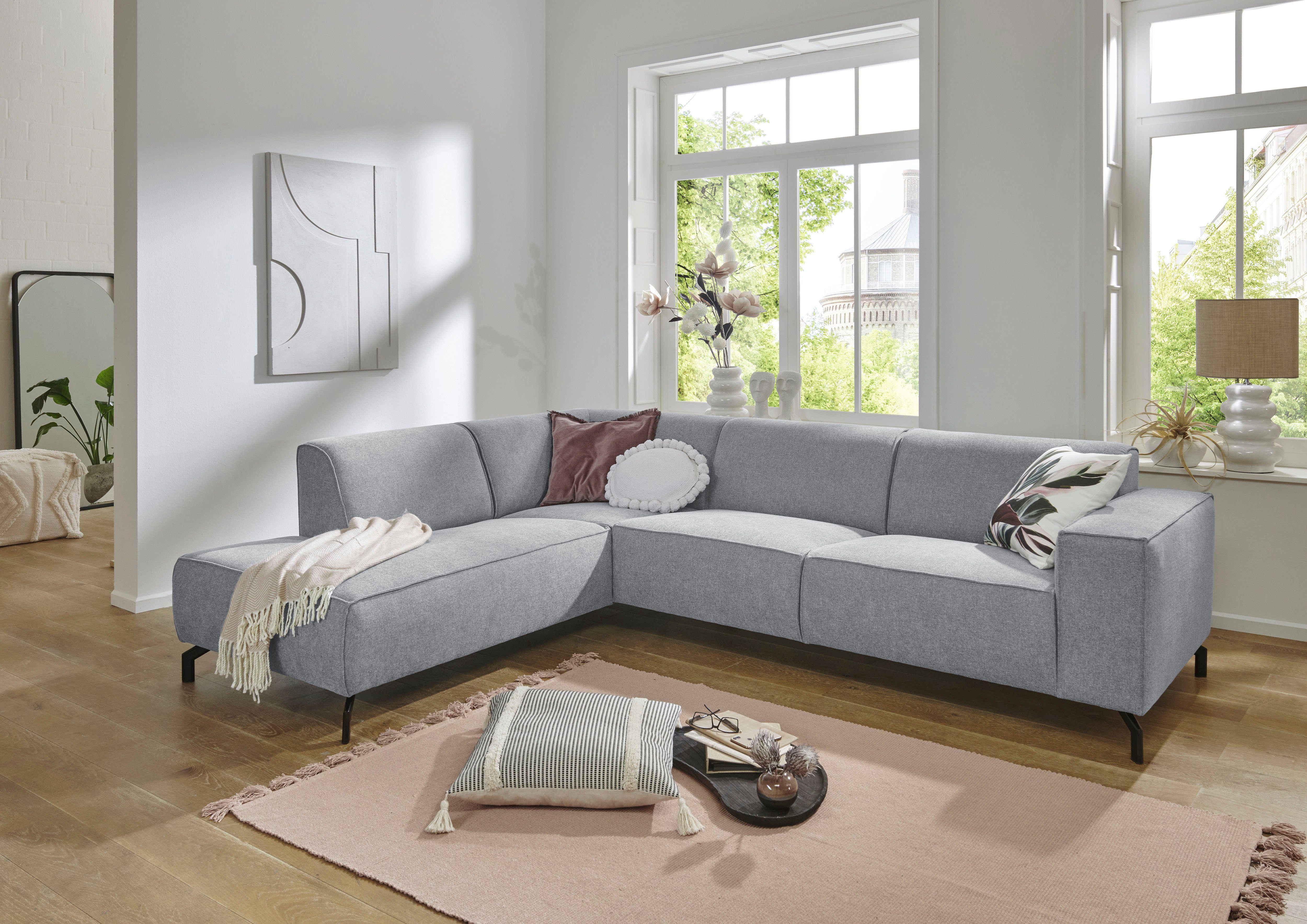 Places of Style Hoekbank Lorcan, breedte 275 cm, zacht zitgevoel met zwarte metalen poten, lederlook en zachte structuurstof