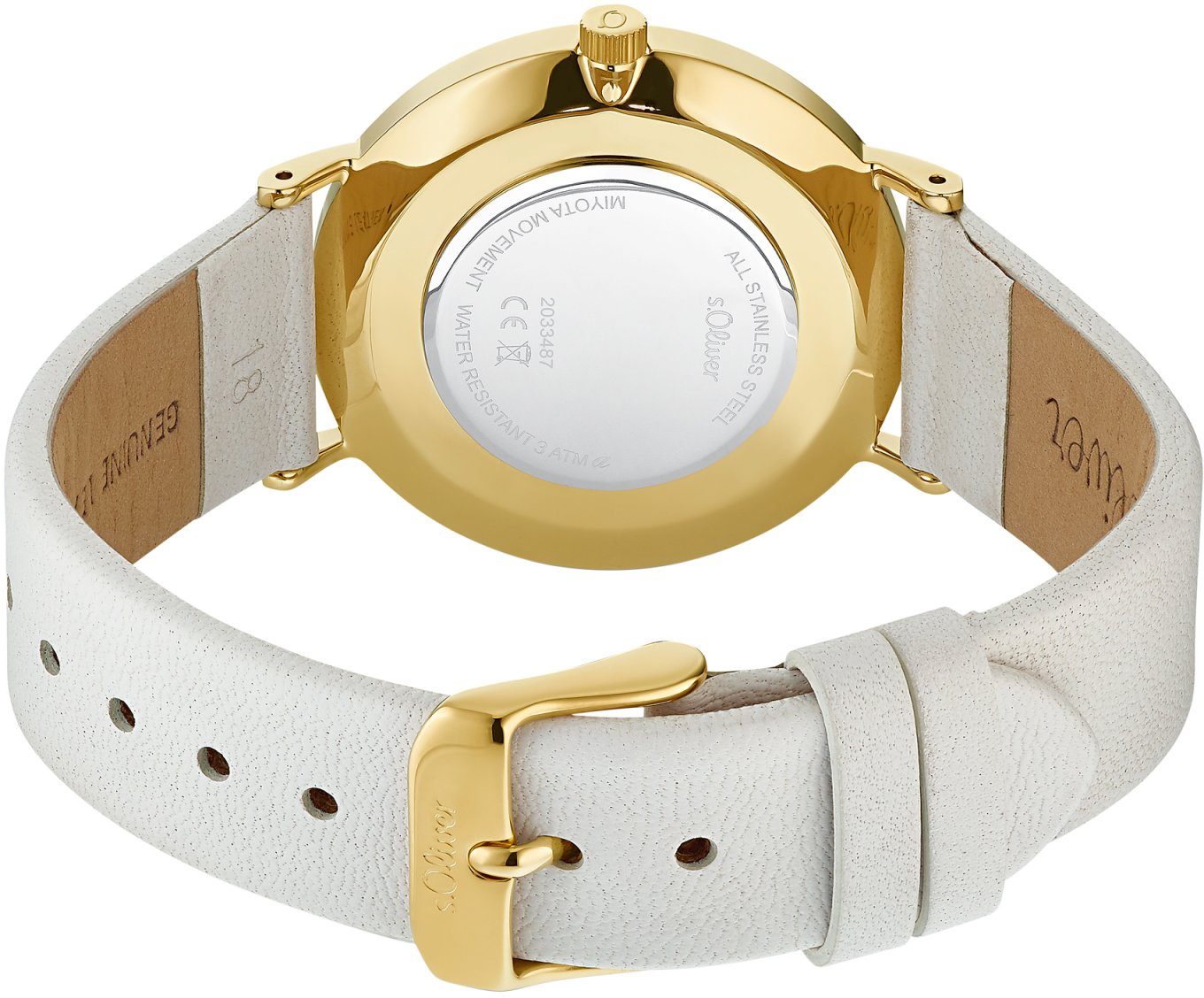s.Oliver Kwartshorloge 2033485 Polshorloge, dameshorloge, analoog, leren armband