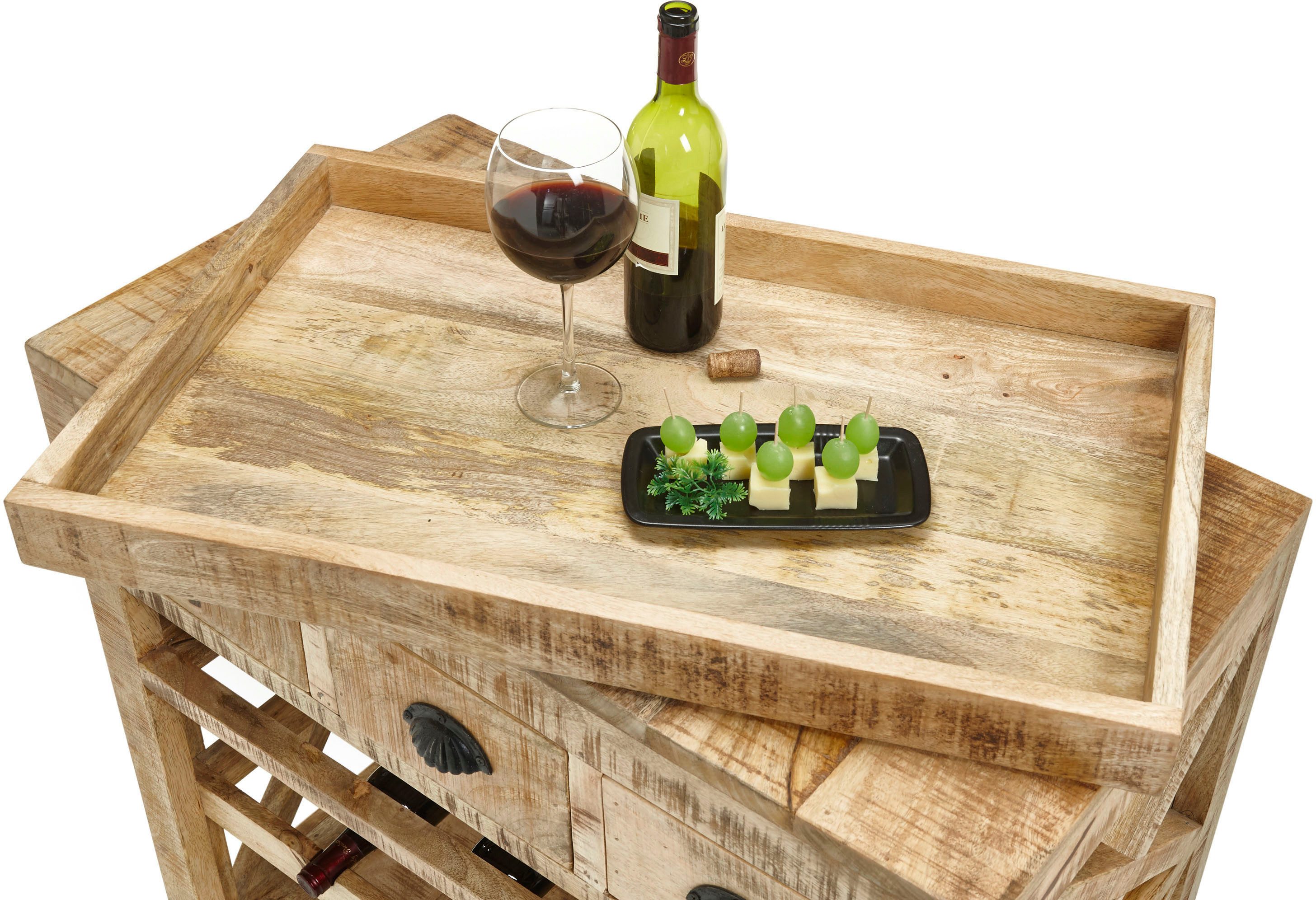 Stolkom Bartafel FERDI Massief hout, barwagen op wielen inclusief dienblad