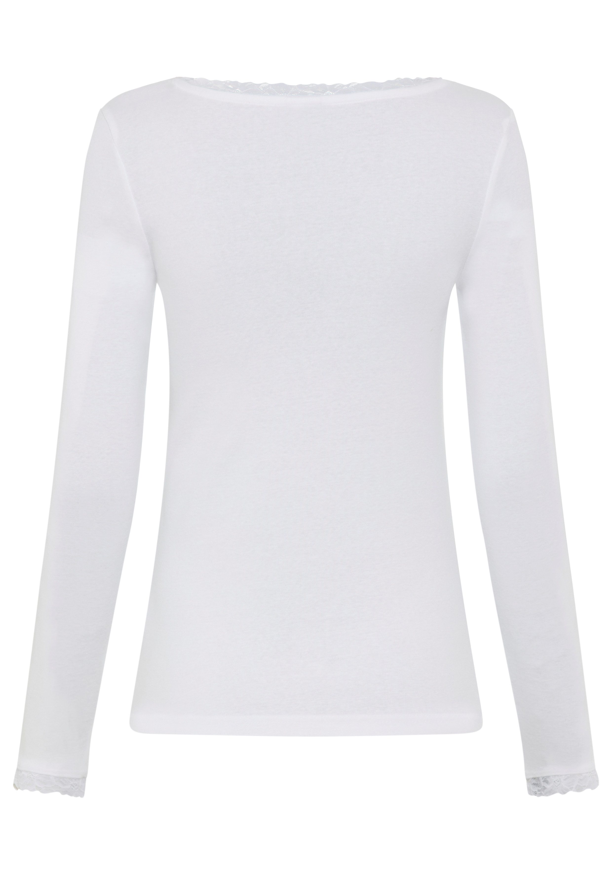 AJC Shirt met lange mouwen zeer figuurvolgend, effen, v-hals met kantrand