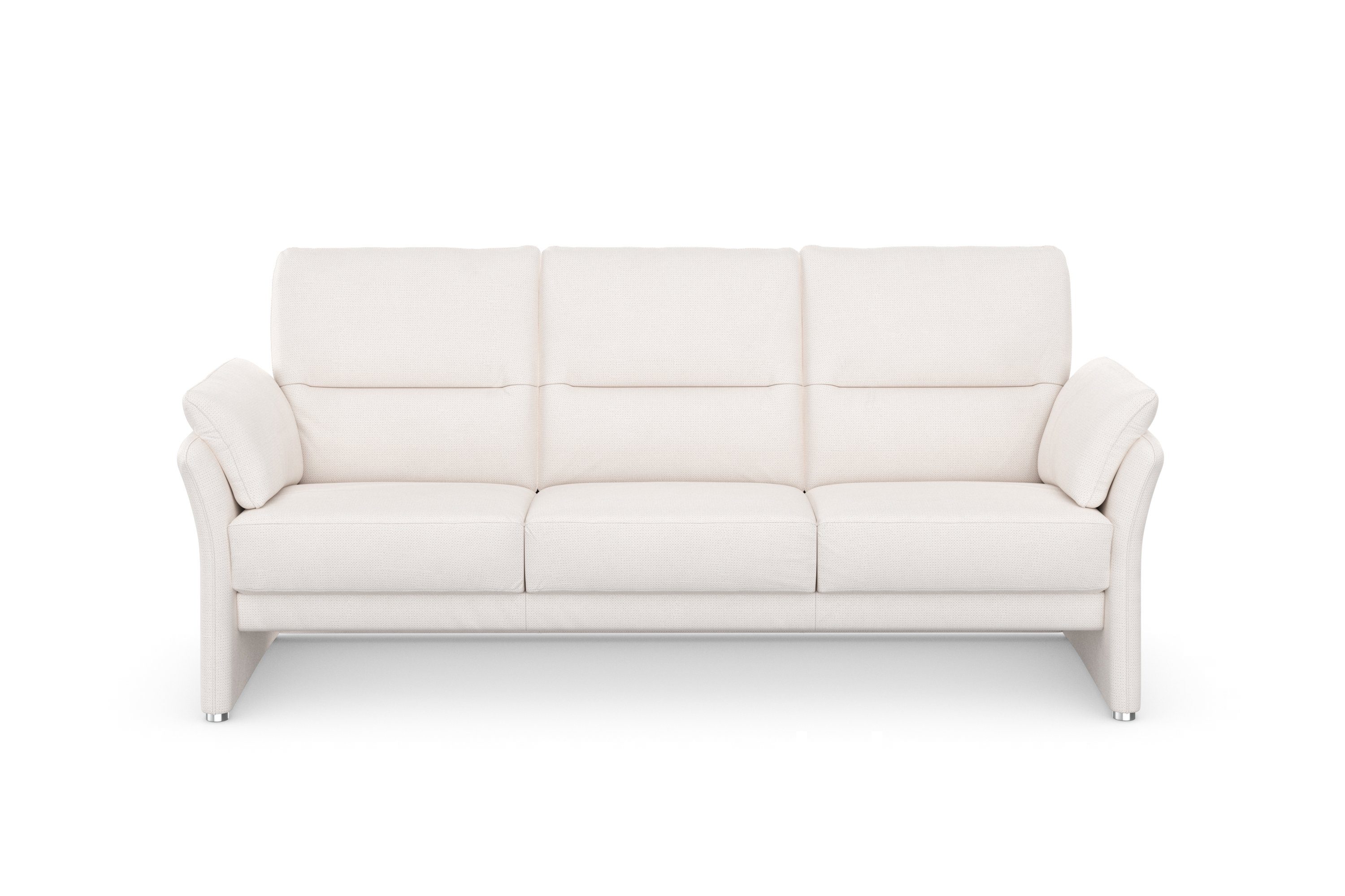 DOMO collection 3-zitsbank Pina, schmale Armlehnen, mit Federkern, kompakt & elegant met veerbasis voor hoog zitcomfort, breedte 219 cm