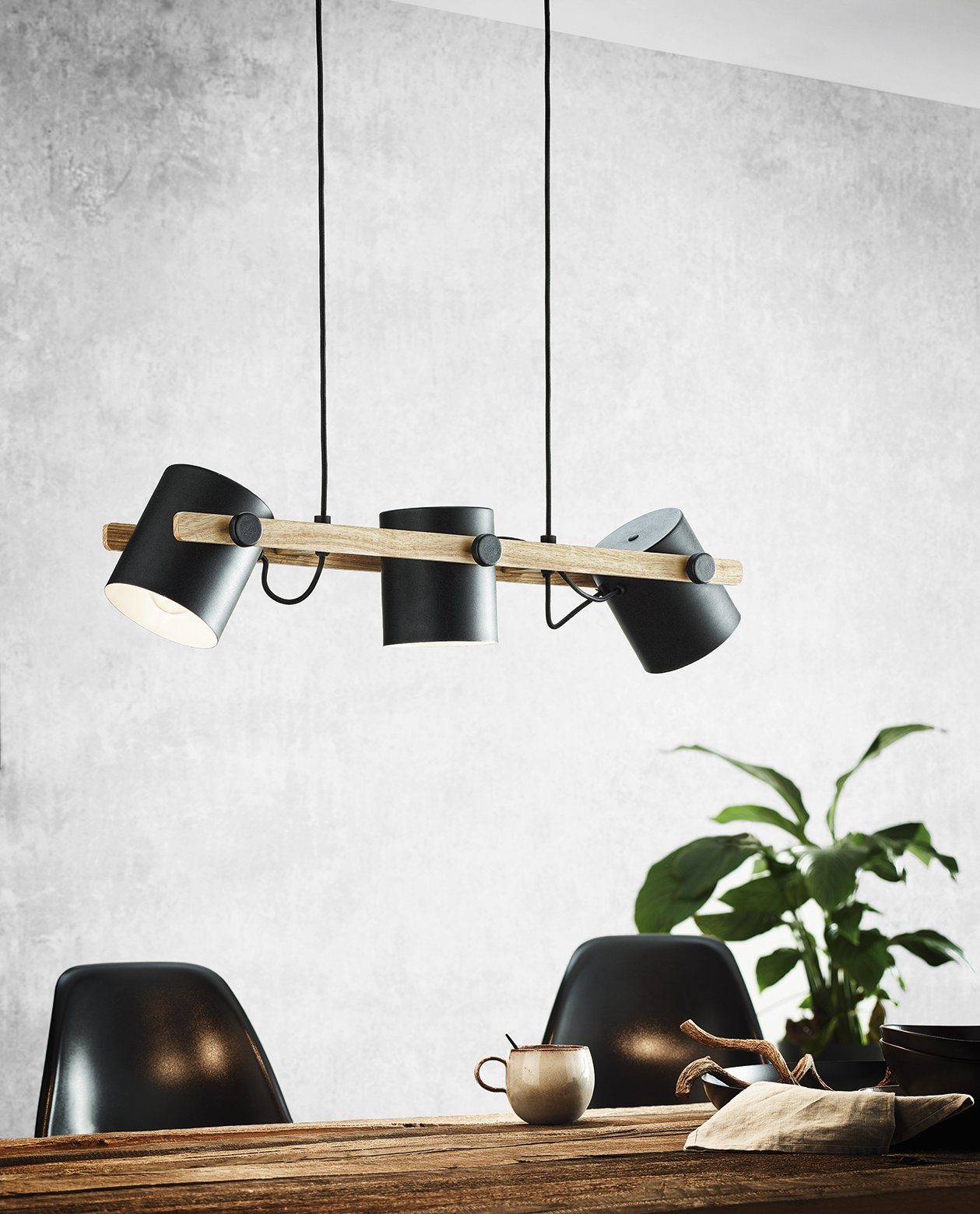 EGLO Hanglamp HORNWOOD zwart / l78 x h110 x b21 cm / excl. 3x e27 (max. 60 w) / plafondlamp