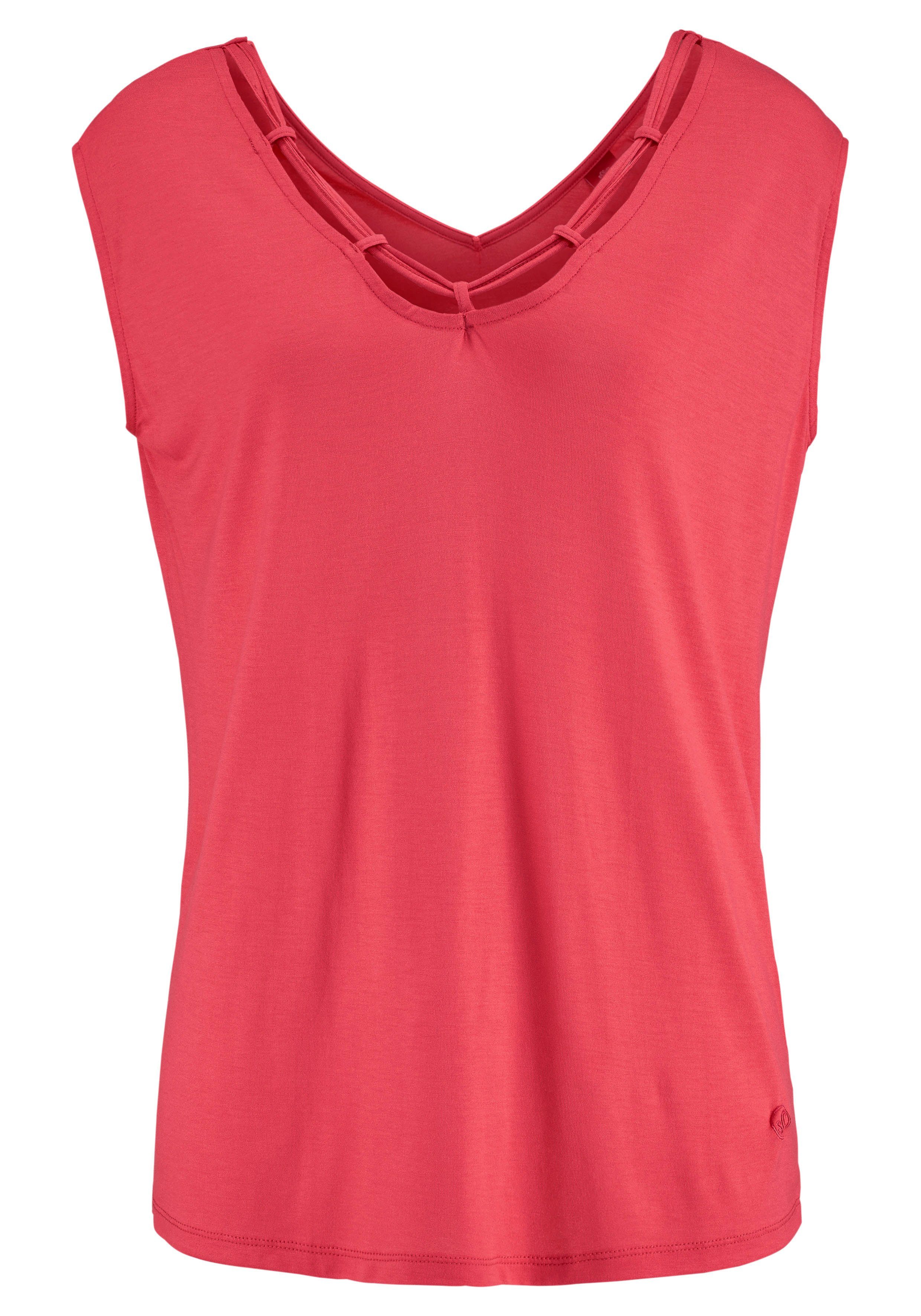 s.Oliver RED LABEL Beachwear T-shirt met sierbandjes bij de hals, shirt met korte mouwen, zomers