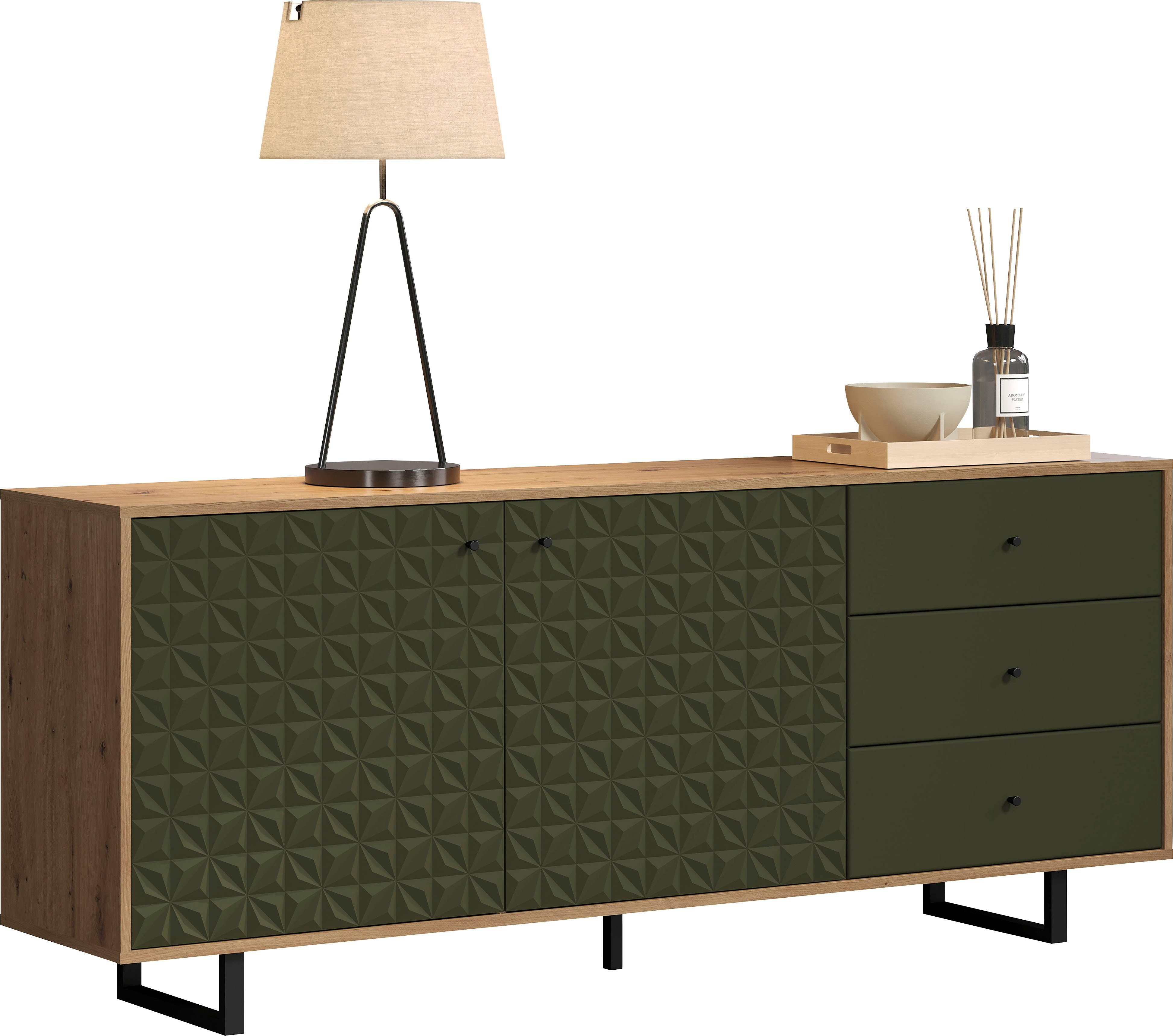 Places of Style Dressoir Ferretti Woonkamer commode met bijzondere frezing en poten/grepen van metaal