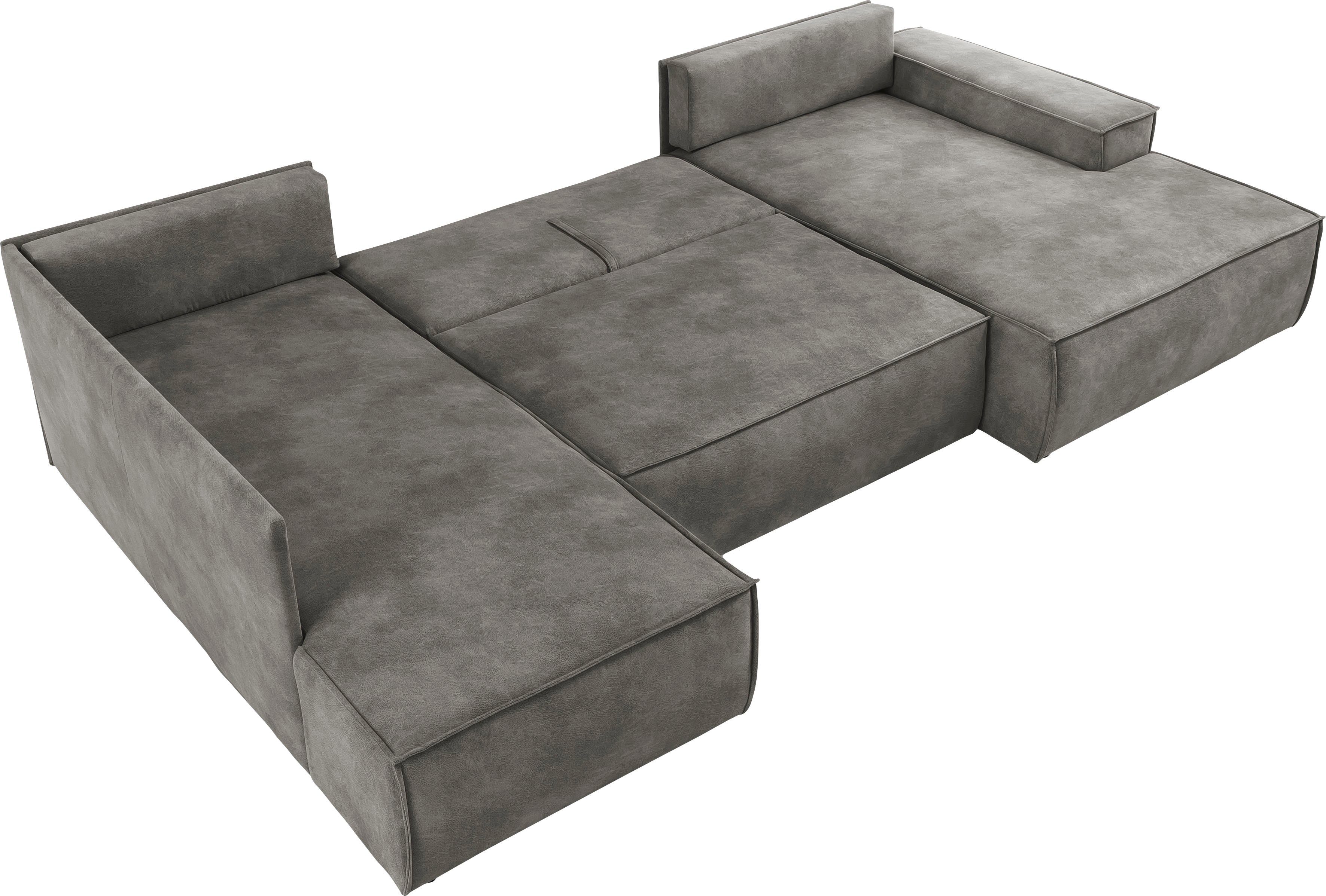 Home affaire Zithoek SHERWOOD 329 cm, U-vorm, slaapbank, Slaapfunctie met bedkist (194x139 cm), cord, vintage, fluweel