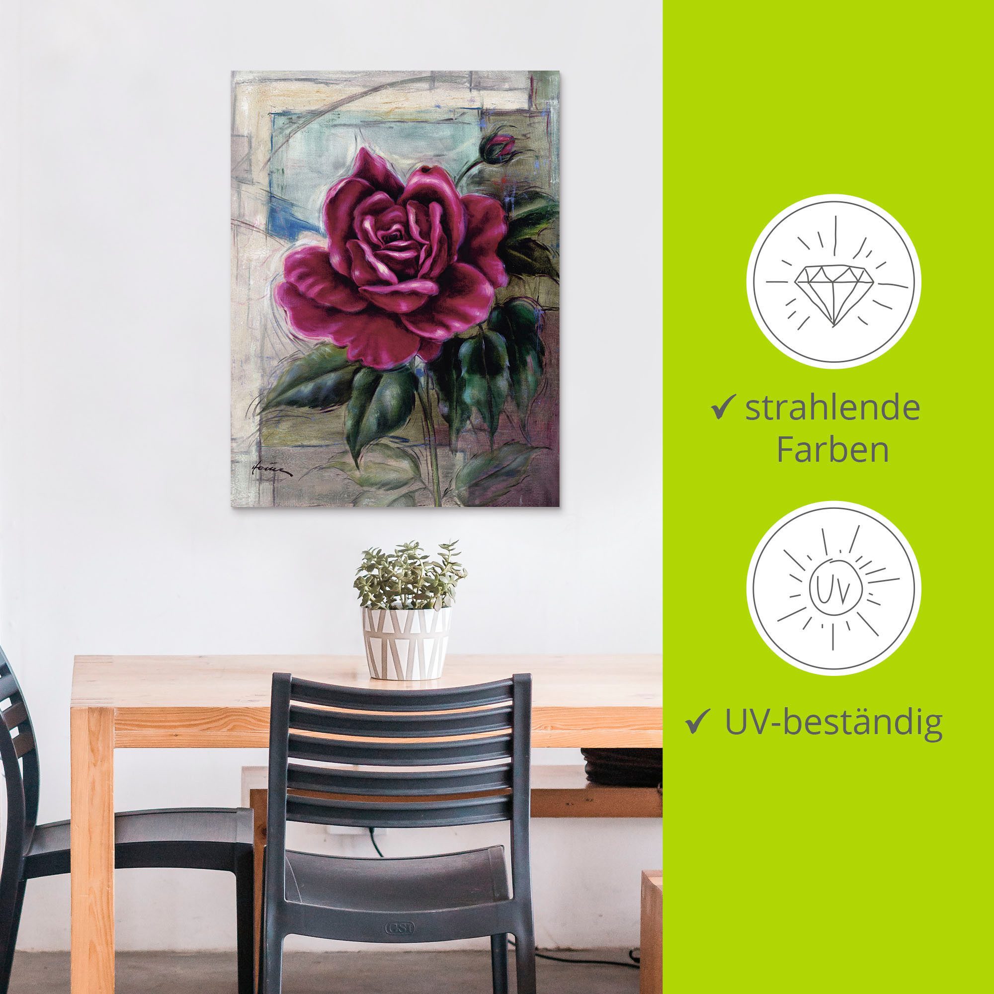 Artland Artprint Roos II als artprint van aluminium, artprint voor buiten, artprint op linnen in verschillende maten