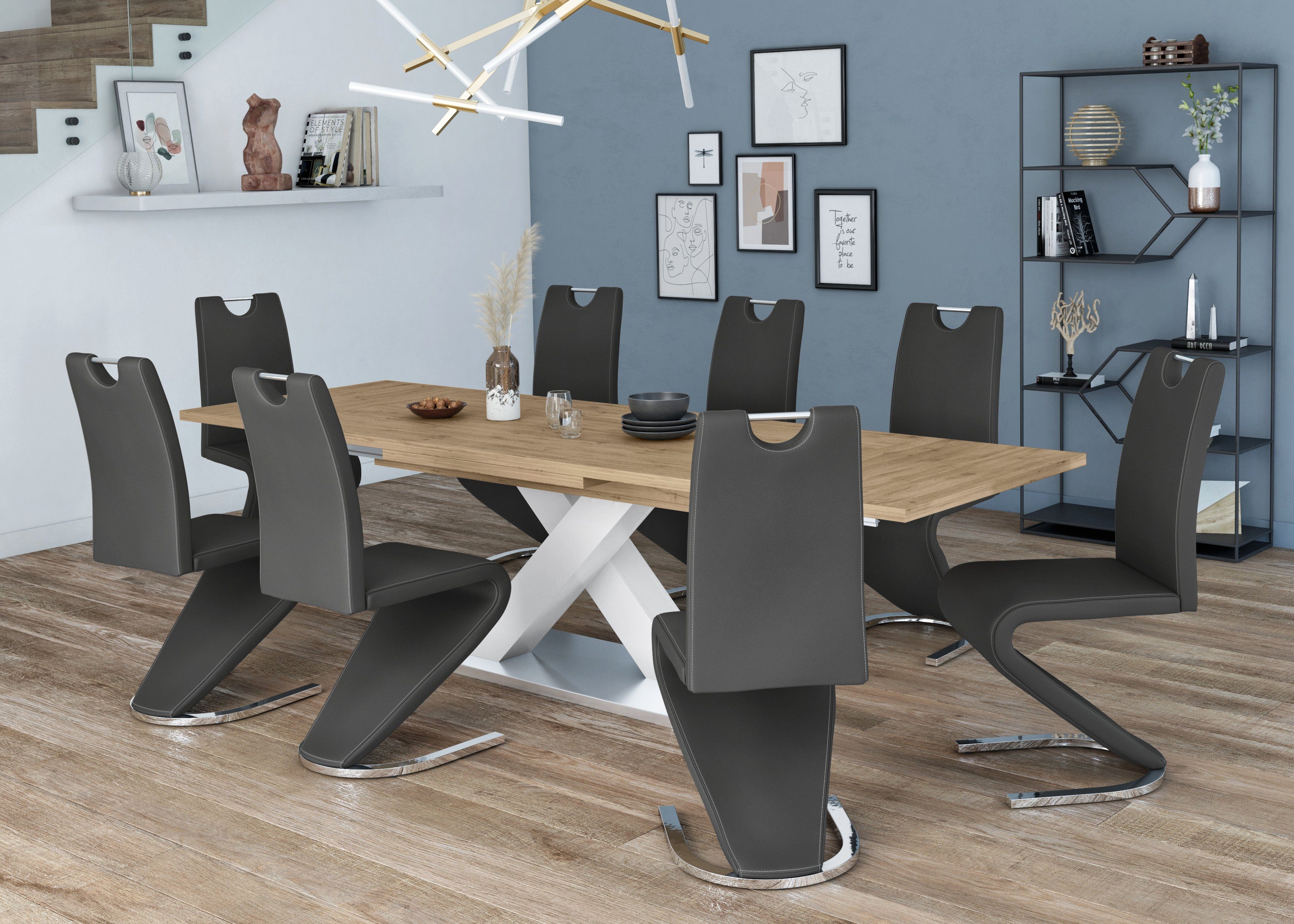 Home affaire Eetkamerstoel Monza Bekleding in imitatieleer, rugleuning met handgreep voor eenvoudig terugtrekken (set, 2 stuks)