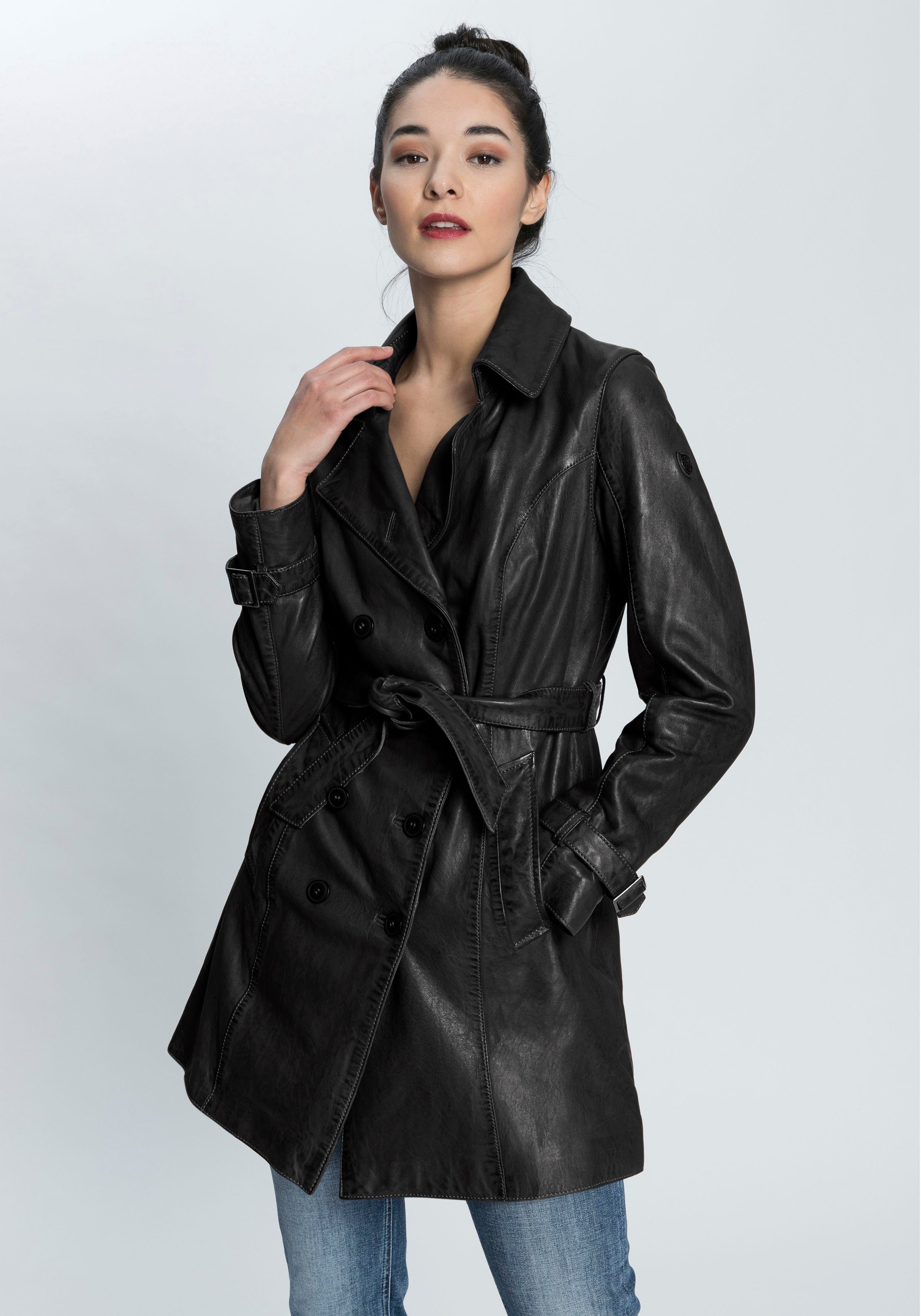 Mauritius Lange, leren jas GWTaresa Leren trenchcoat met strikriem (2-delig, Met een bindceintuur)