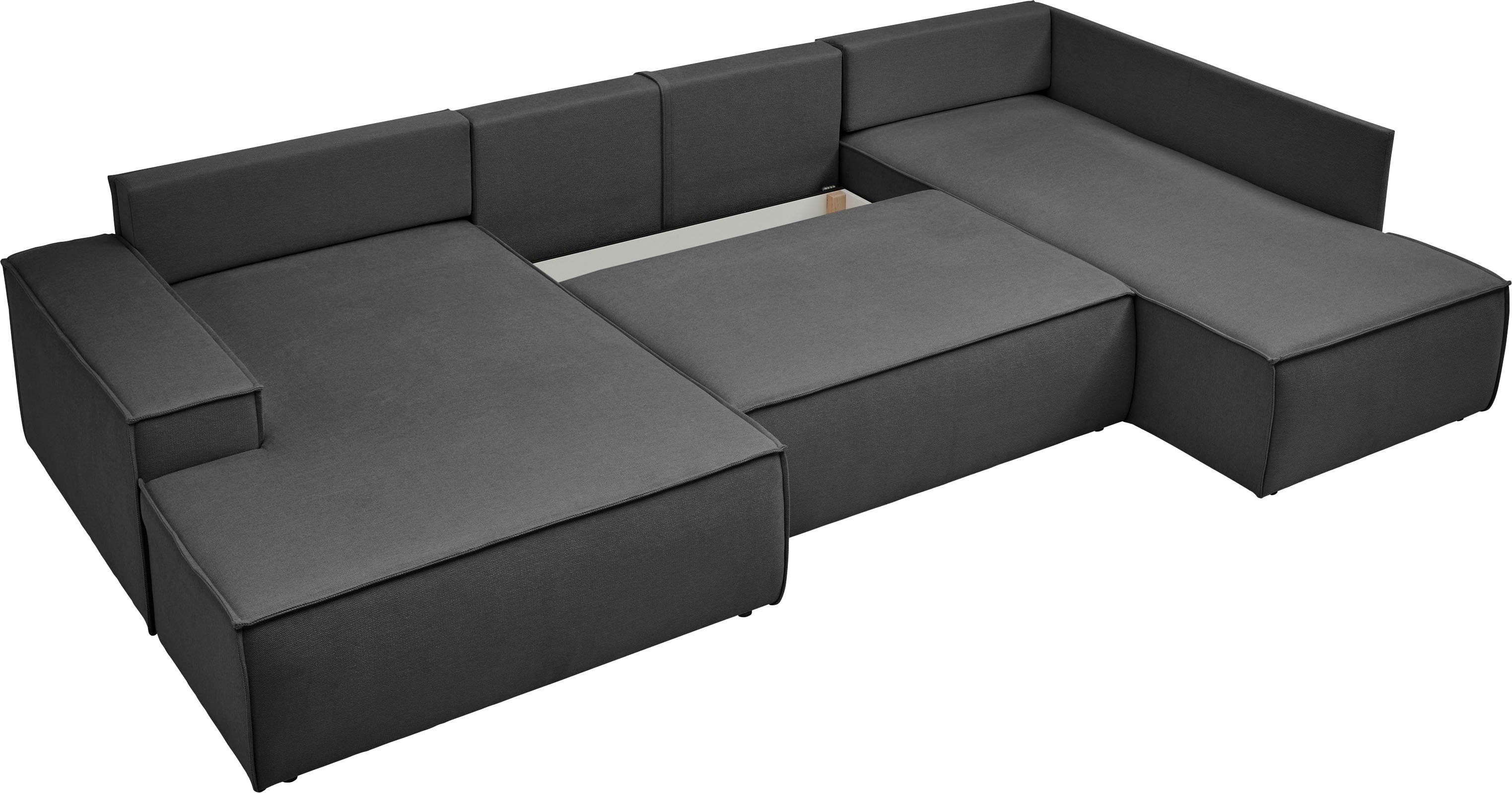 andas Zithoek FINNLEY U-model XXL 329 cm, bedbank, slaapfunctie m. bedkist