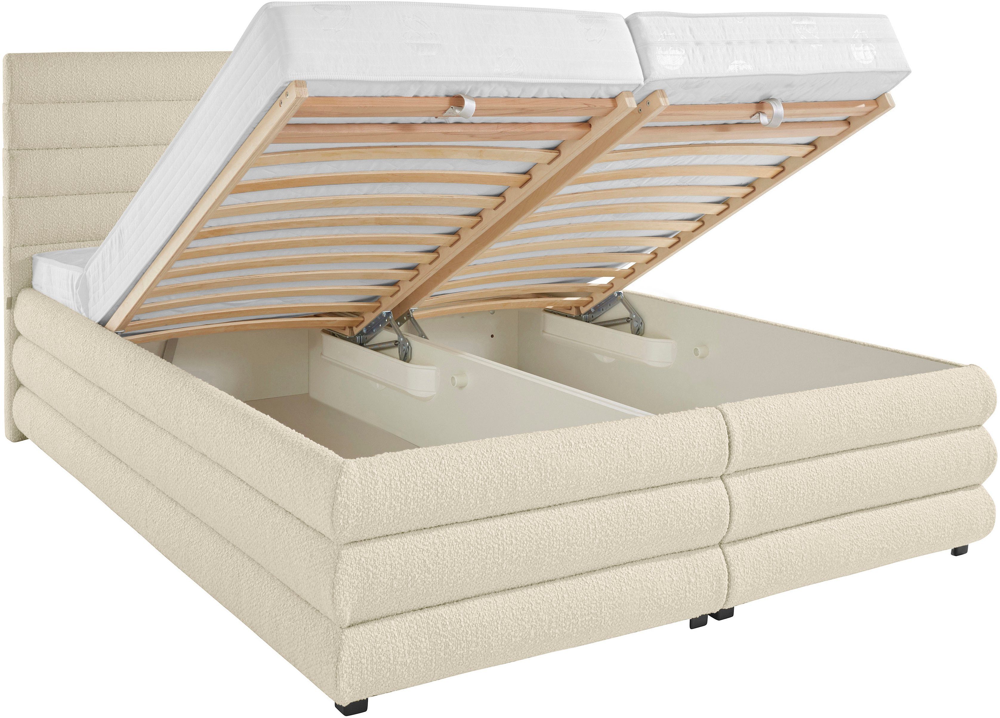 LeGer Home by Lena Gercke Gestoffeerd bed Maylis bouclé naar keuze met en zonder matras en lattenbodem, ook in 200 cm breedte