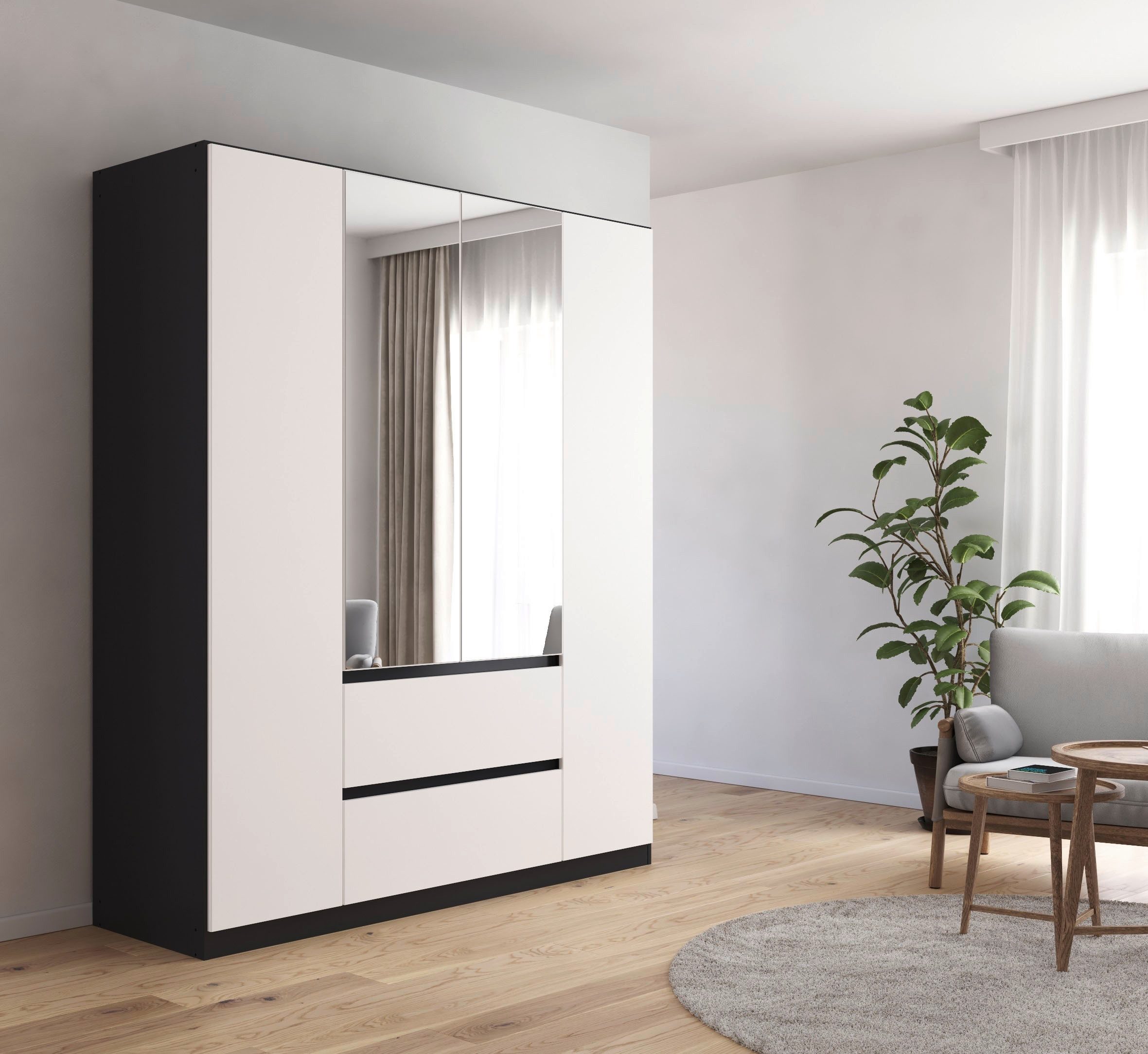rauch Draaideurkast Kledingkast met spiegel garderobe MAINZ greeploos front met spiegel, buitendeuren met push-to-openfunctie