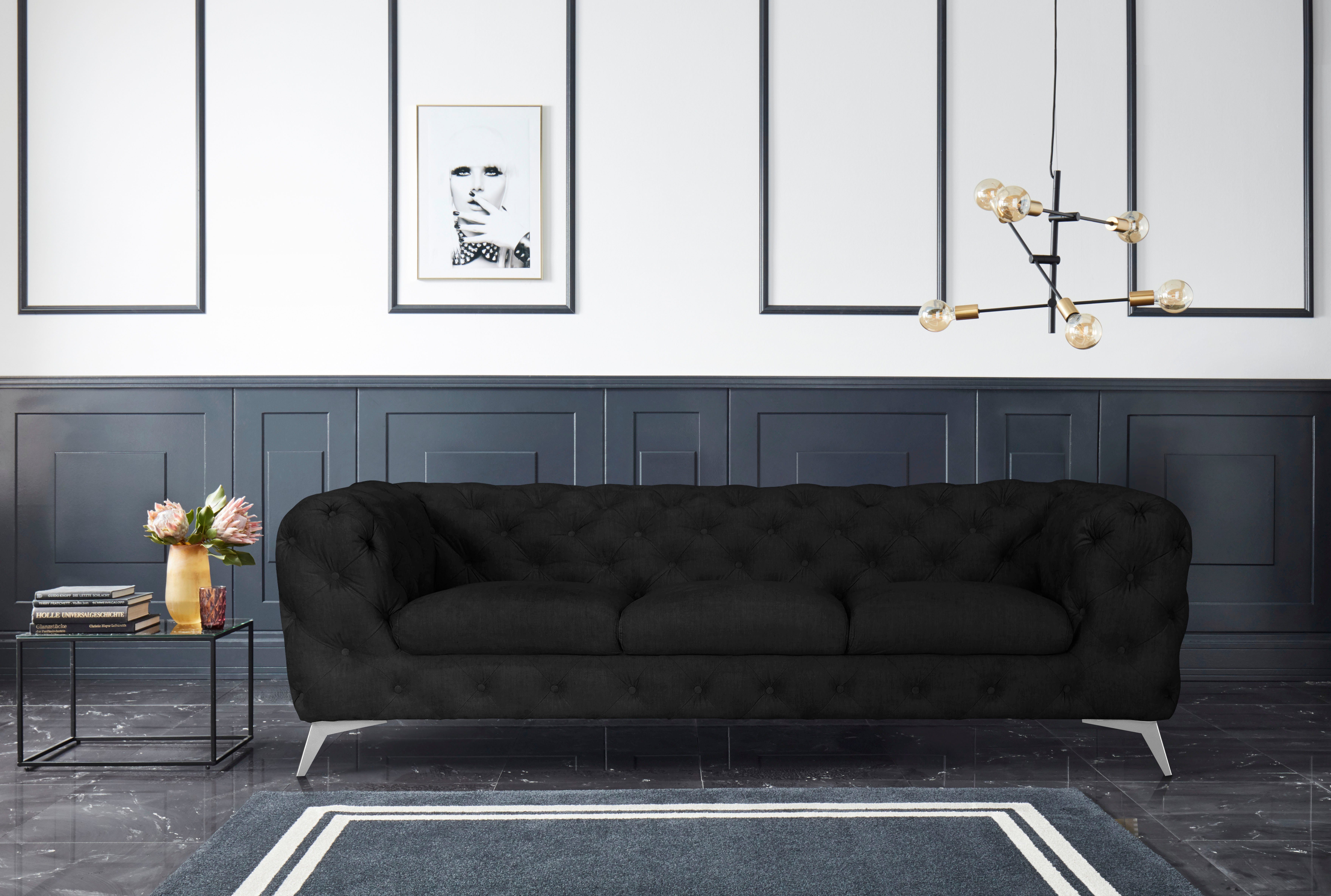 Leonique Chesterfield-bank Glynis luxueuze capitonnage, moderne chesterfield look, kleur van de poten ter keuze