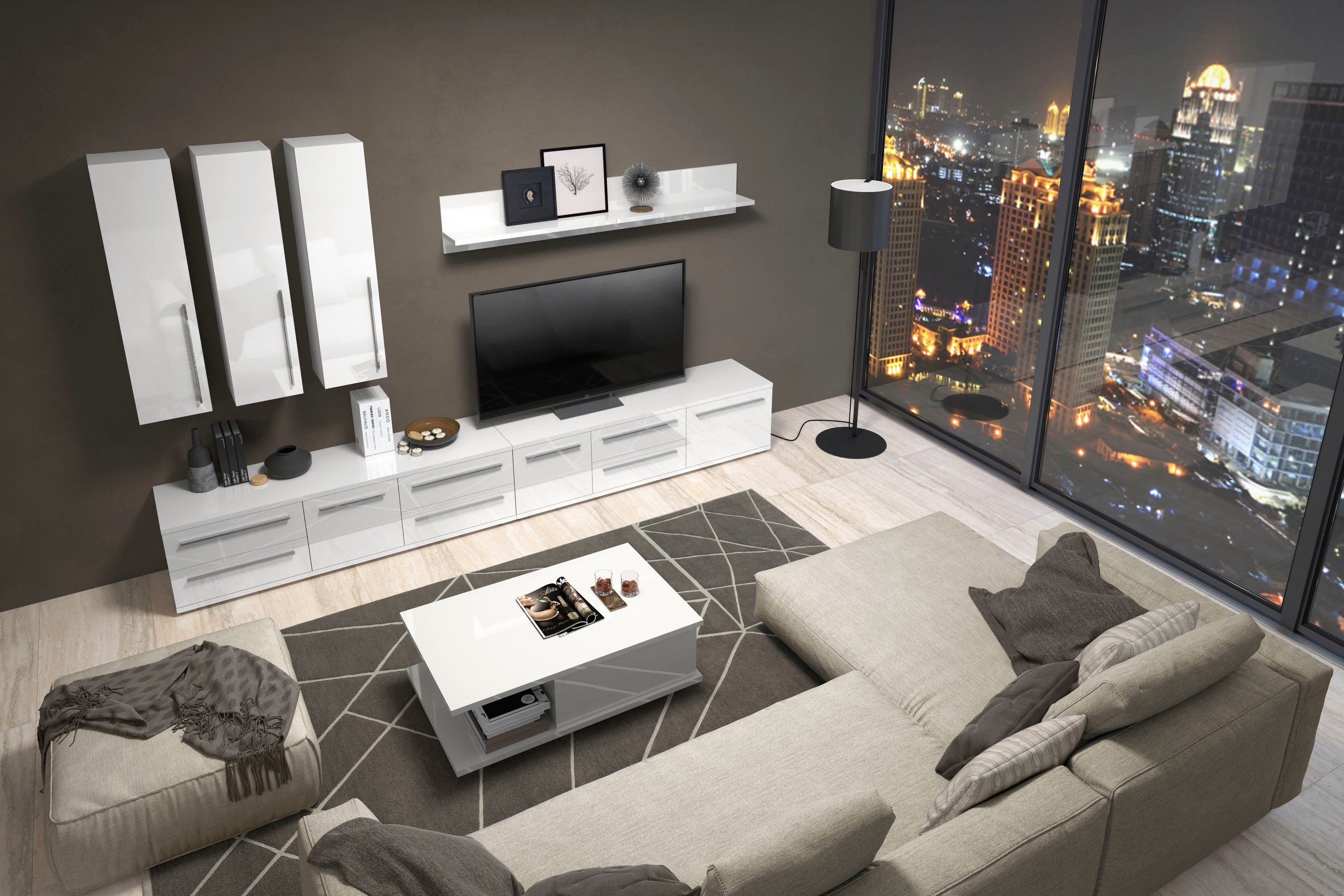 Places of Style Tv-meubel Piano TV-kast in breedte 165 of 180 cm met soft-close functie Hoogglans UV-gelakt, Br 180 cm met verschillende deur- en ladeafmetingen