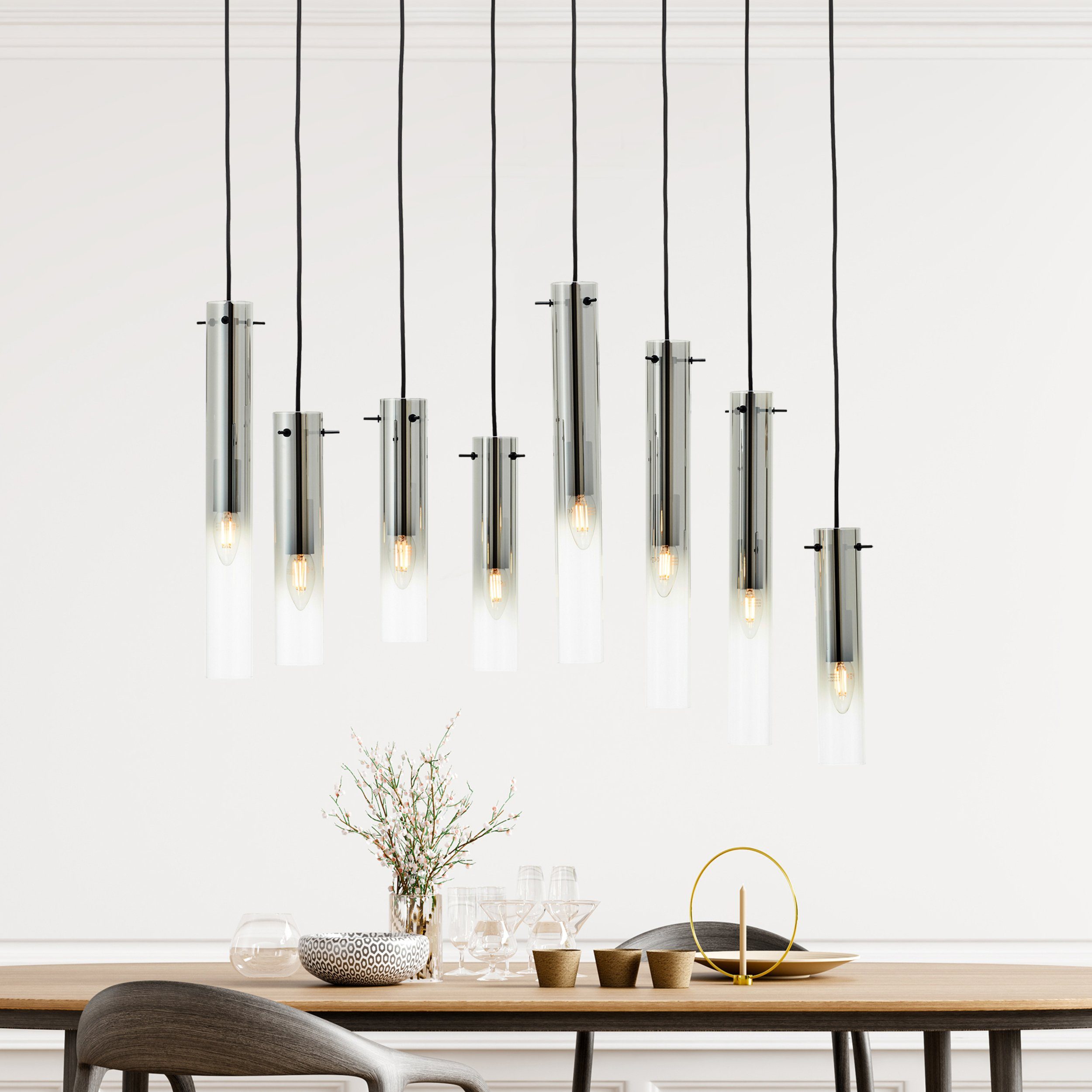 Brilliant Leuchten Hanglamp Glasini 199 x 80 x 30 cm, 8 x e14, inkortbaar, metaal/rookglas, mat zwart (1 stuk)