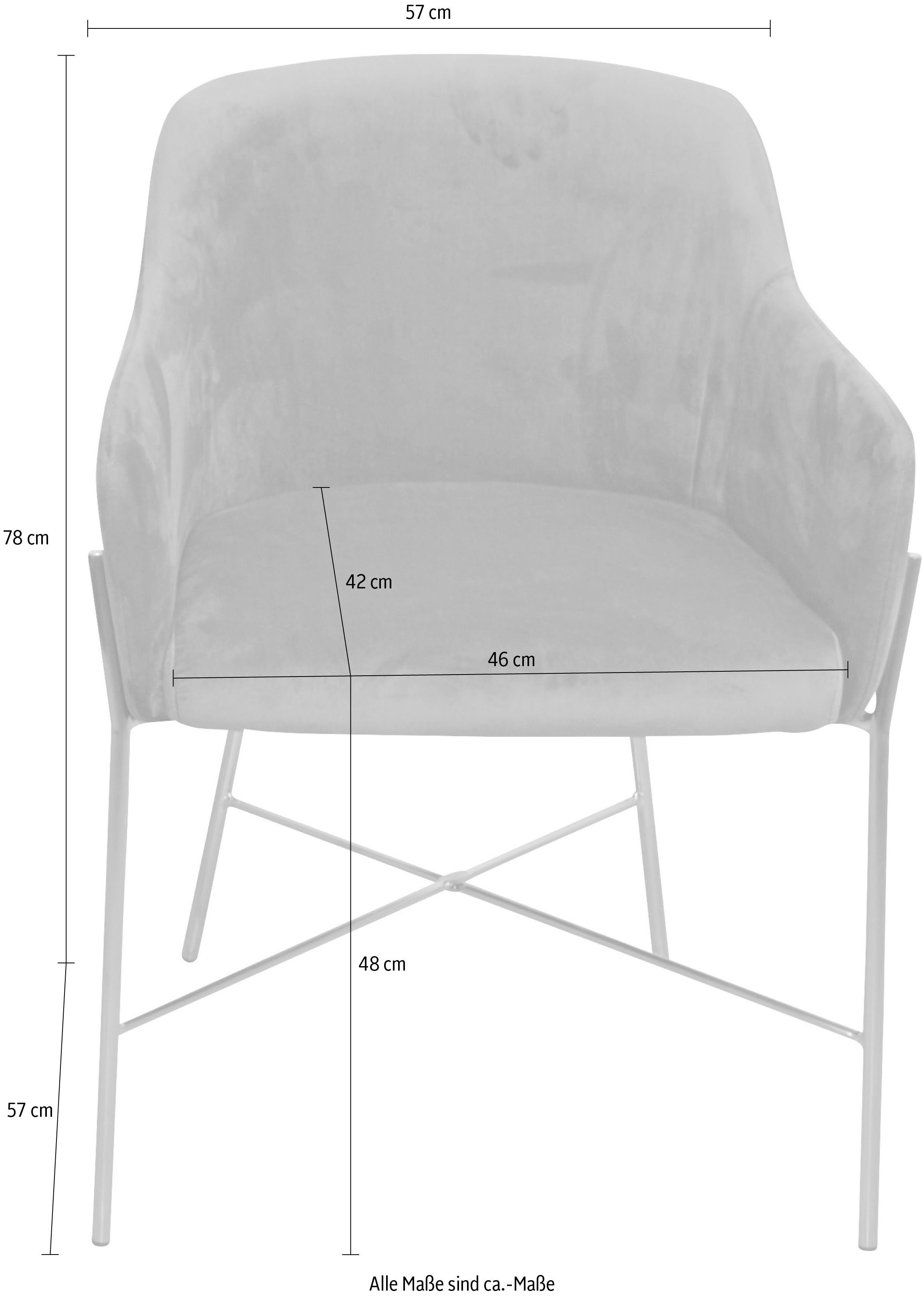 INOSIGN Stoel Fauteuil met frame van stalen buis, goudkleur, veloursovertrek (set, 2 stuks)