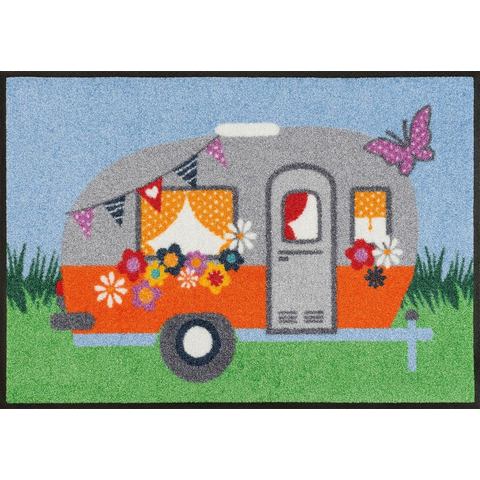 Wash+dry by Kleen-Tex Mat Happy Camping Inloopmat, motief caravan, antislip, wasbaar