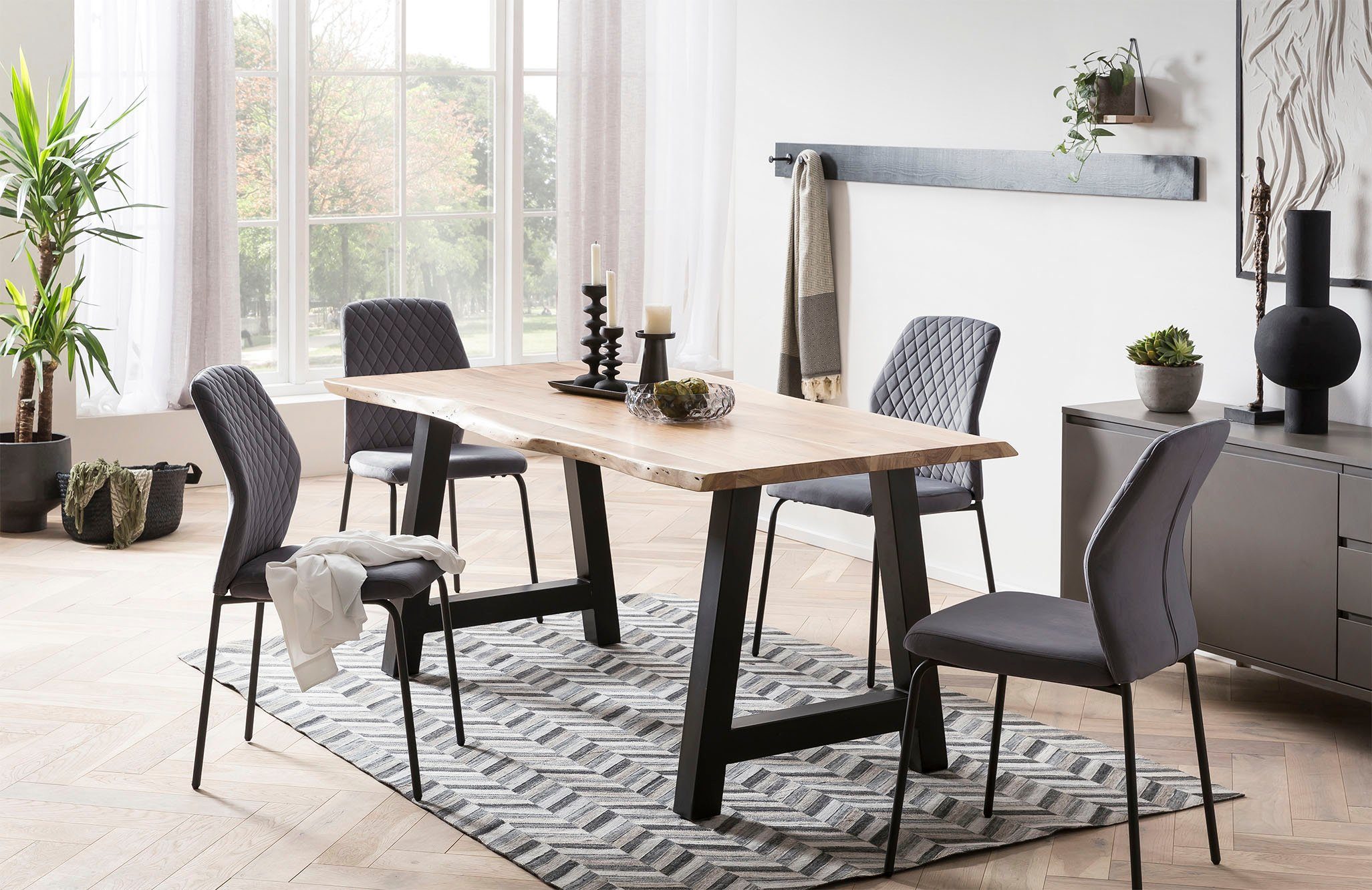 SalesFever Stoel met 4 poten met honingraatpatroon op de rug (set, 2 stuks)