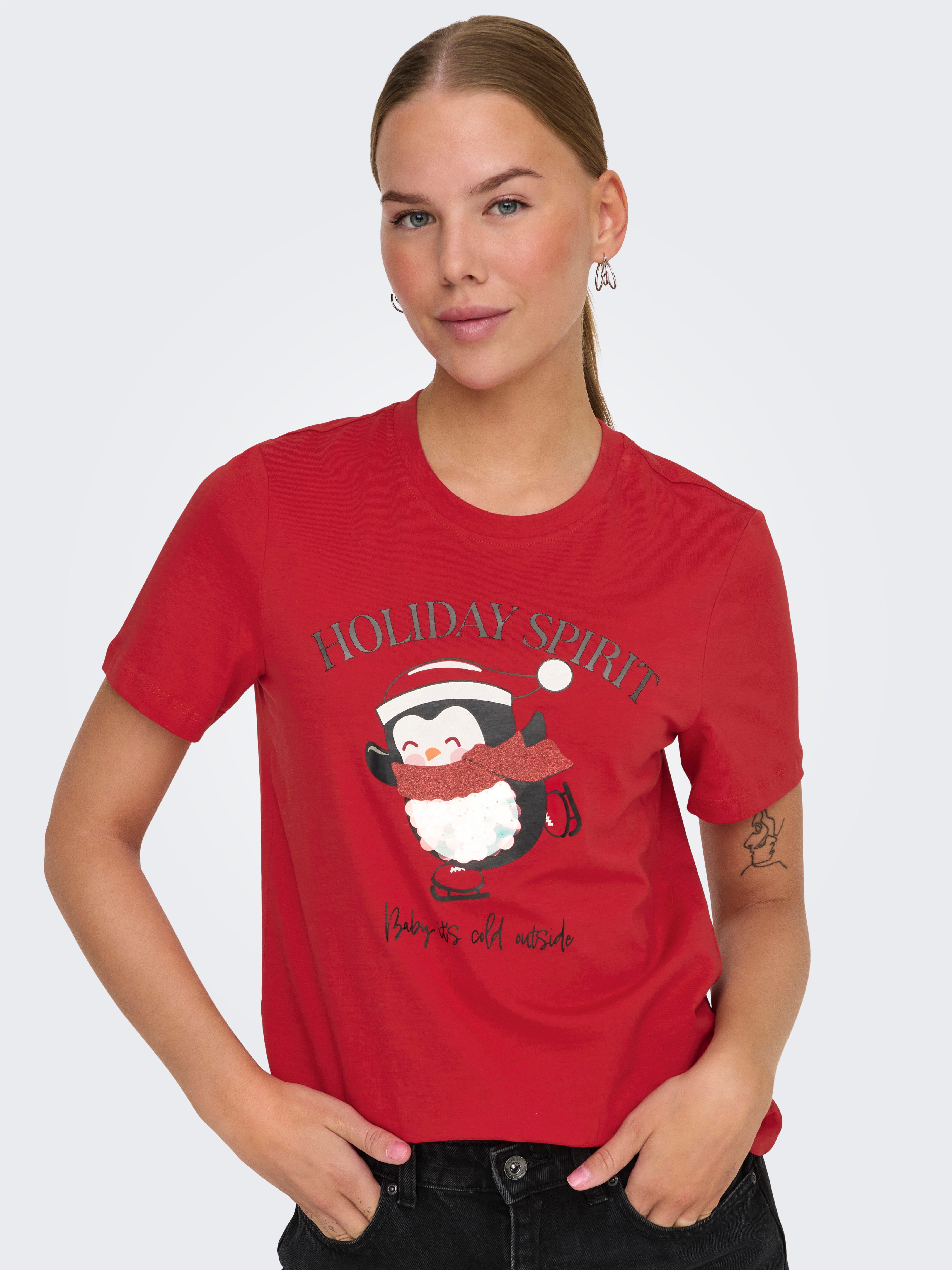 Only Shirt met korte mouwen ONLKITA LIFE REG S S TOP BOX XMAS JRS