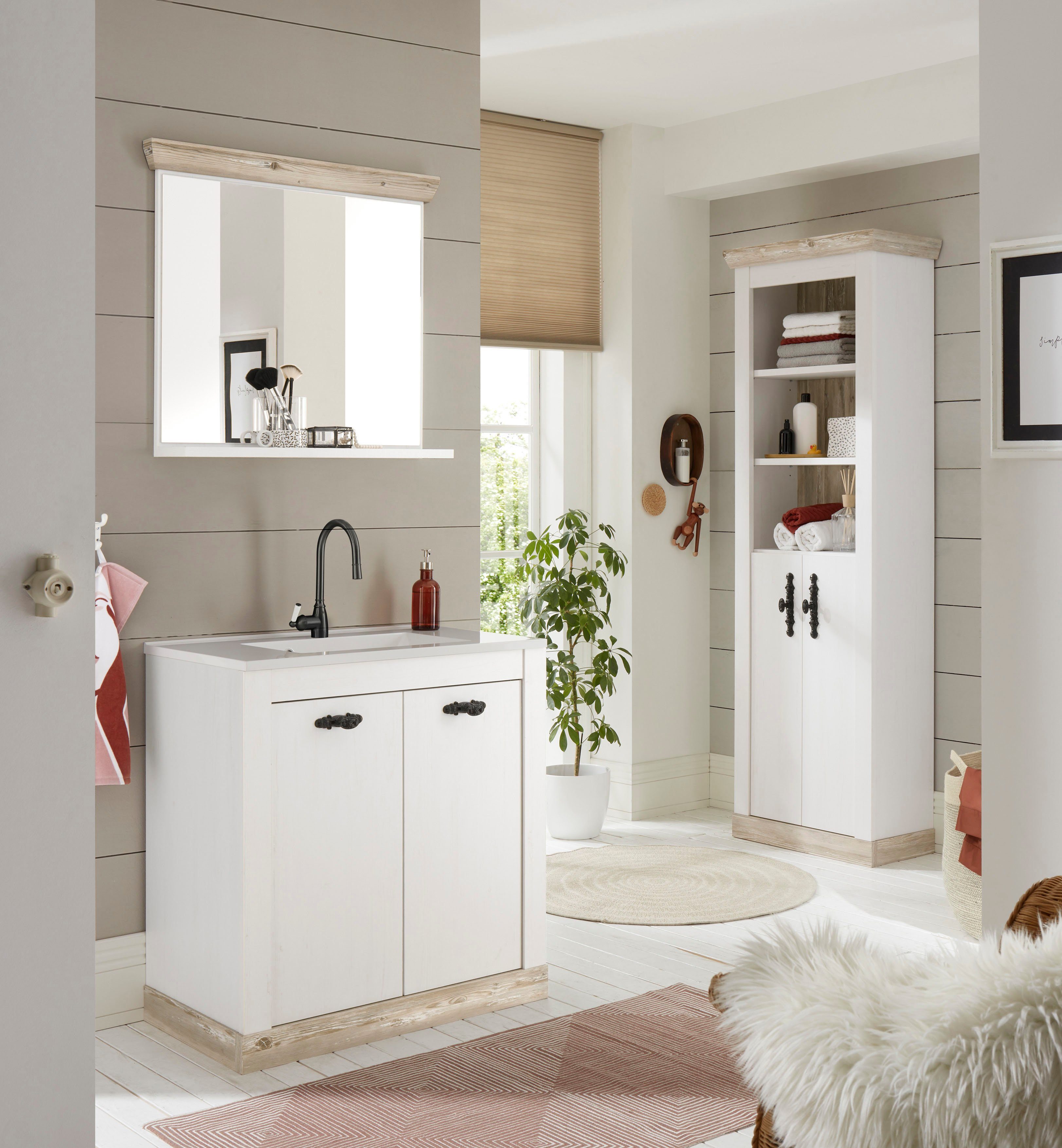 Home affaire Hoge kast Florenz, Badschrank im Landhausstil, Schrank mit Metallgriffen