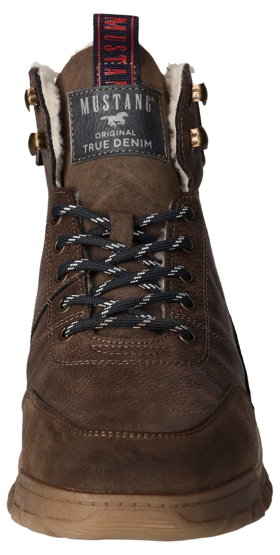 Mustang Shoes Winterlaarzen sleehak, veterschoenen, enkellaars met contrastafwerking