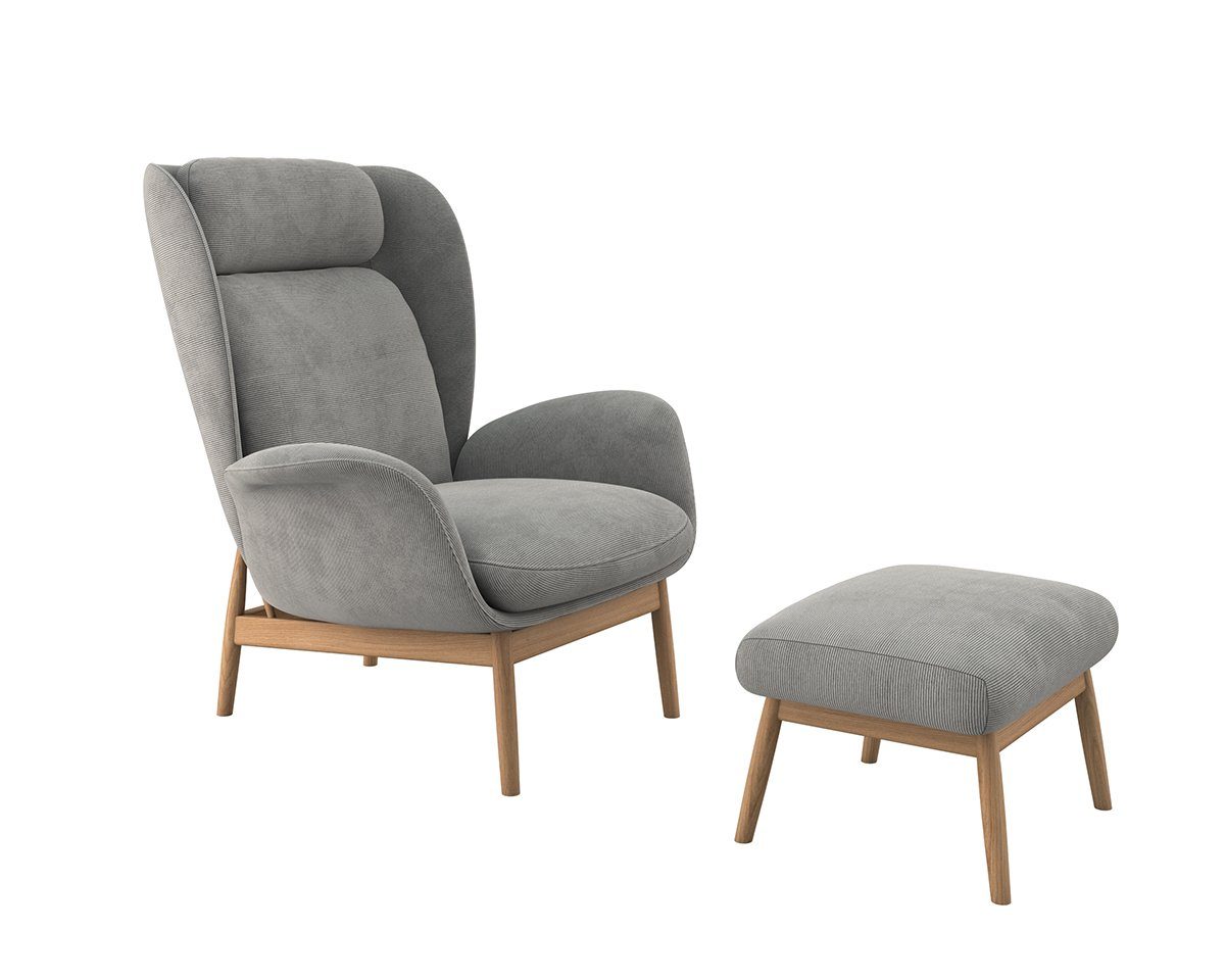 FLEXLUX Oorfauteuil Padova Stijl & comfort, organische vorm, geïntegreerde lendesteun, eikenhouten voet