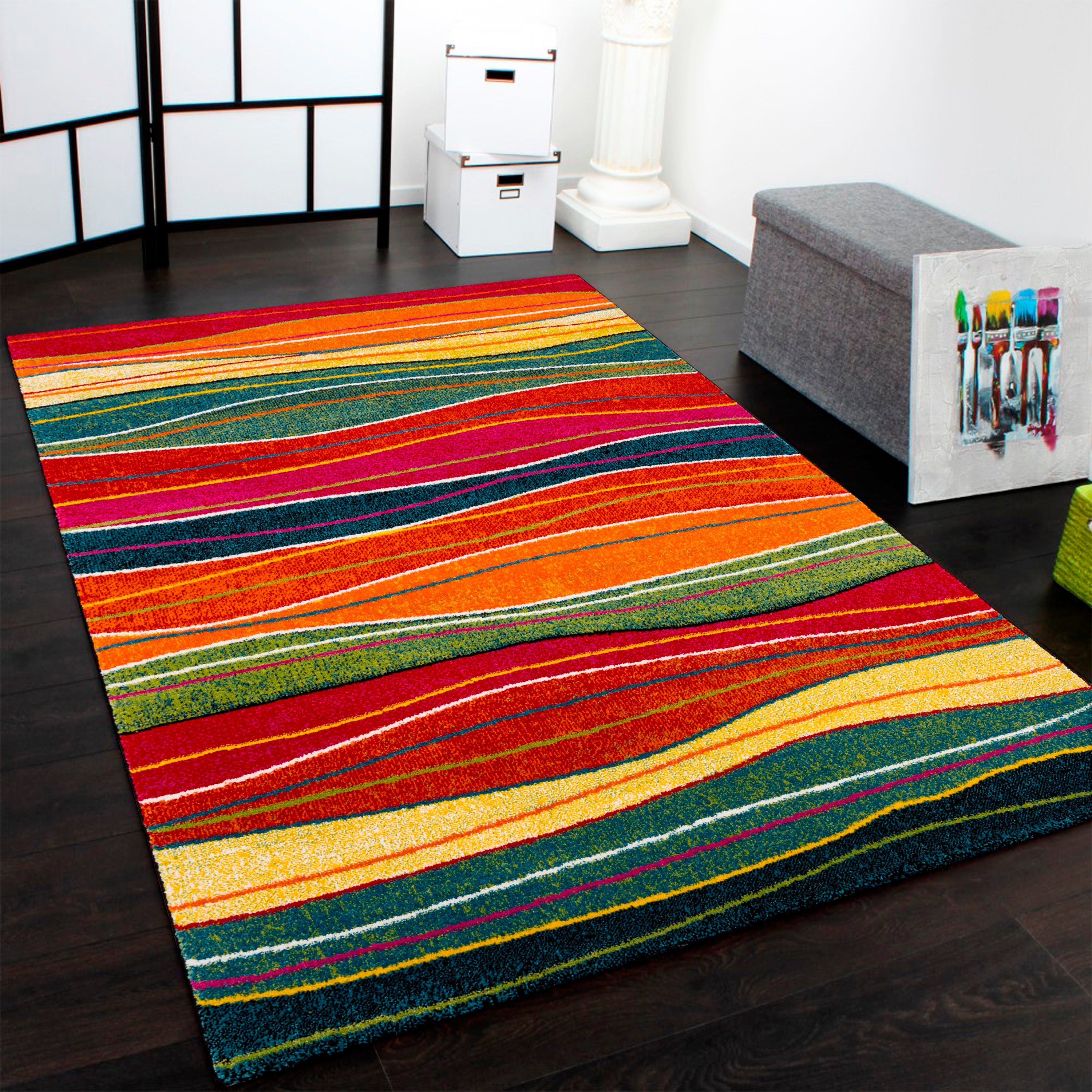 Paco Home Vloerkleed Canvas 773 Korte pool, moderne strepen, ideaal in de woonkamer & slaapkamer