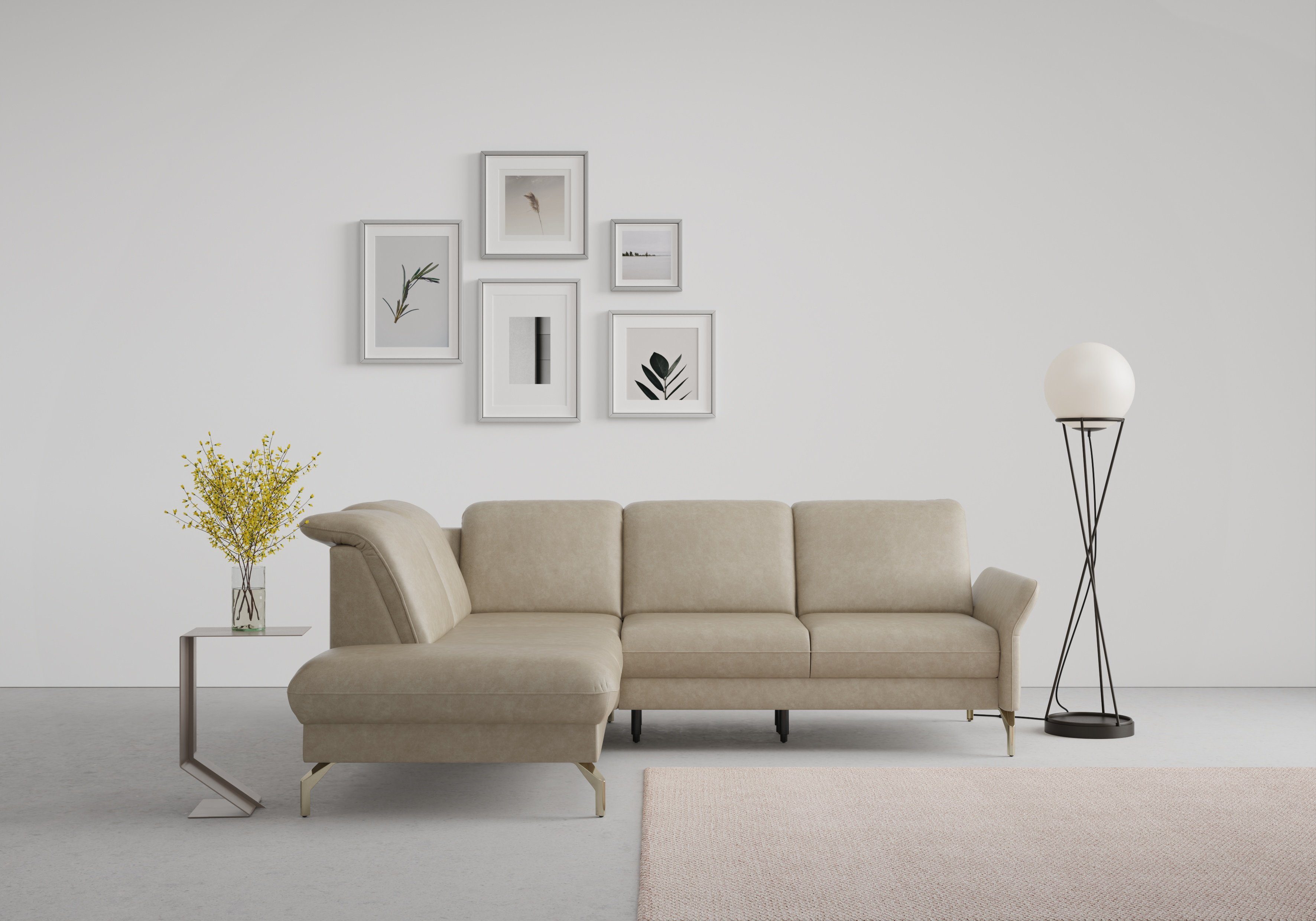 sit&more Hoekbank Fashion L-vorm naar keuze met verstelbare hoofdsteun, uittrekzitting, motorisch, nikkel poten