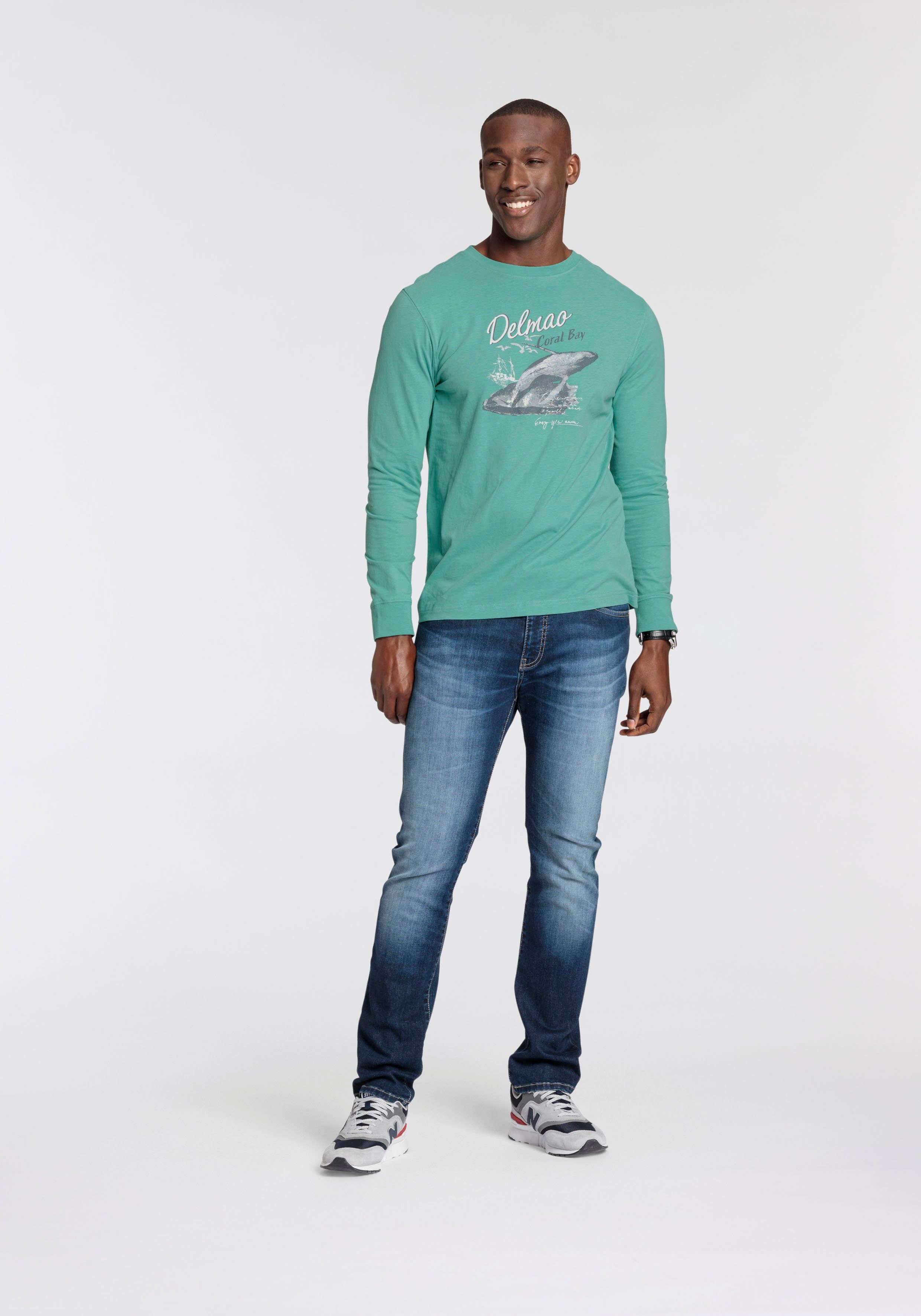 DELMAO Shirt met lange mouwen smalle pasvorm, met casual print, ronde hals