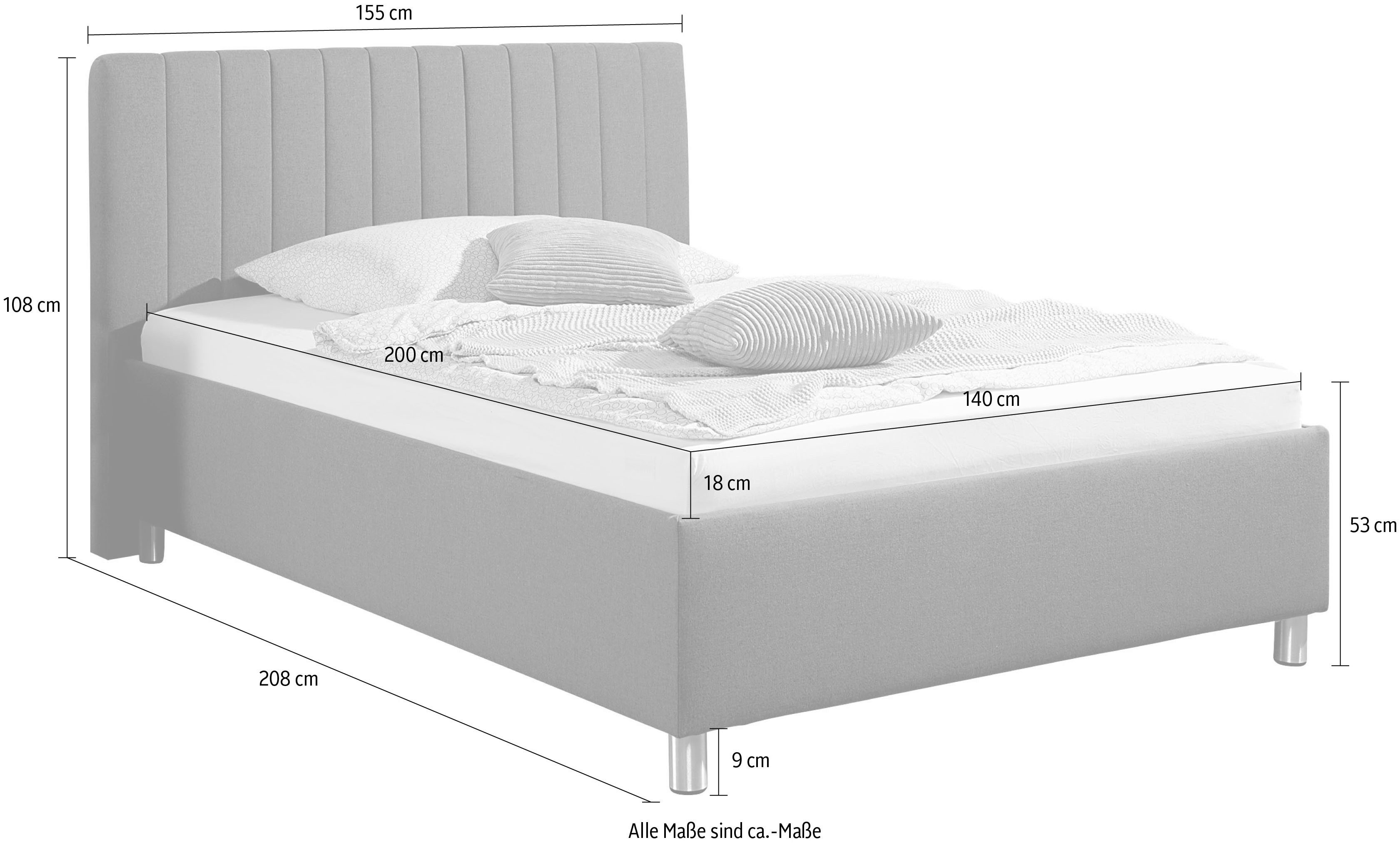 Maintal Gestoffeerd bed Kieferwald met bedlade, optioneel met bonnell- of pocketveringmatras