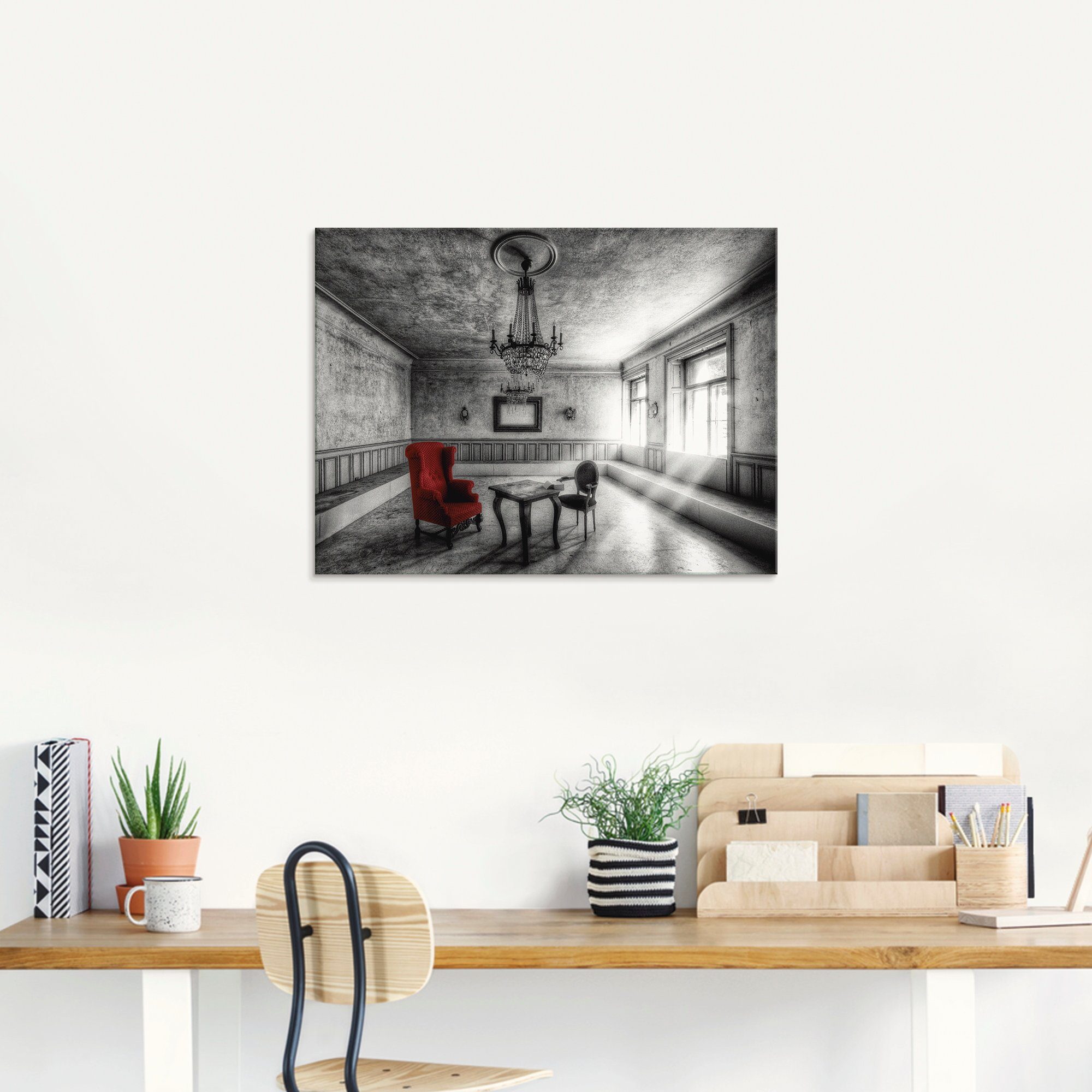 Artland Print op glas Lost Place - rode fauteuil