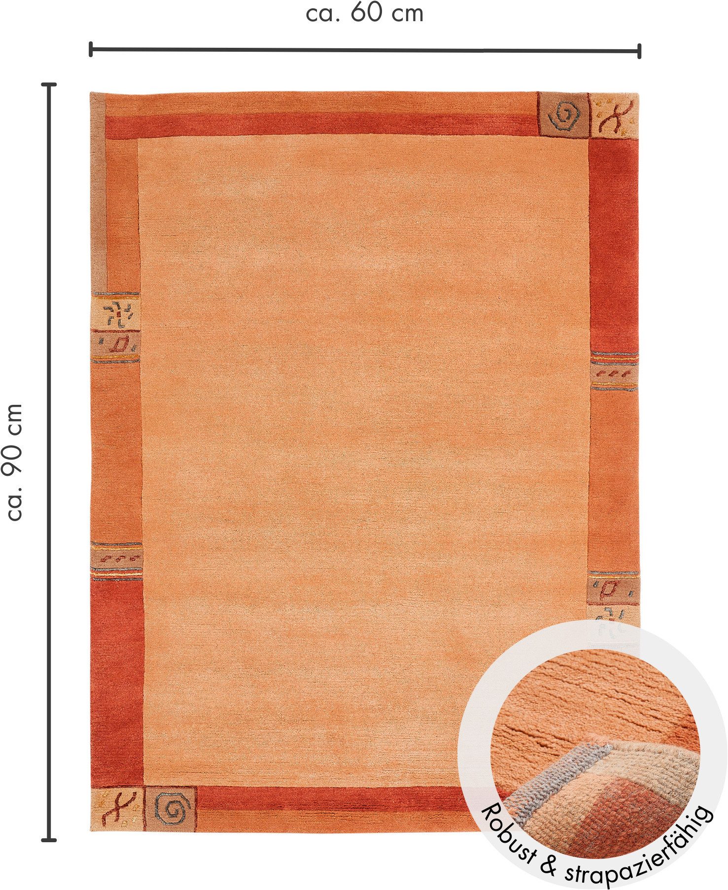 LUXOR living Wollen kleed India zuivere wol, met de hand geknoopt, met randdessin, ook als loper