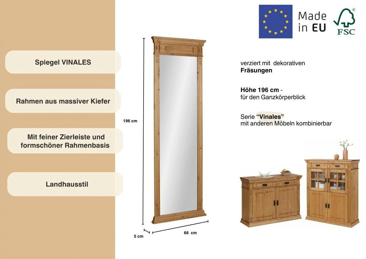 Home affaire Spiegel Vinales Wandspiegel, breedte 66 cm, frame van massief grenenhout