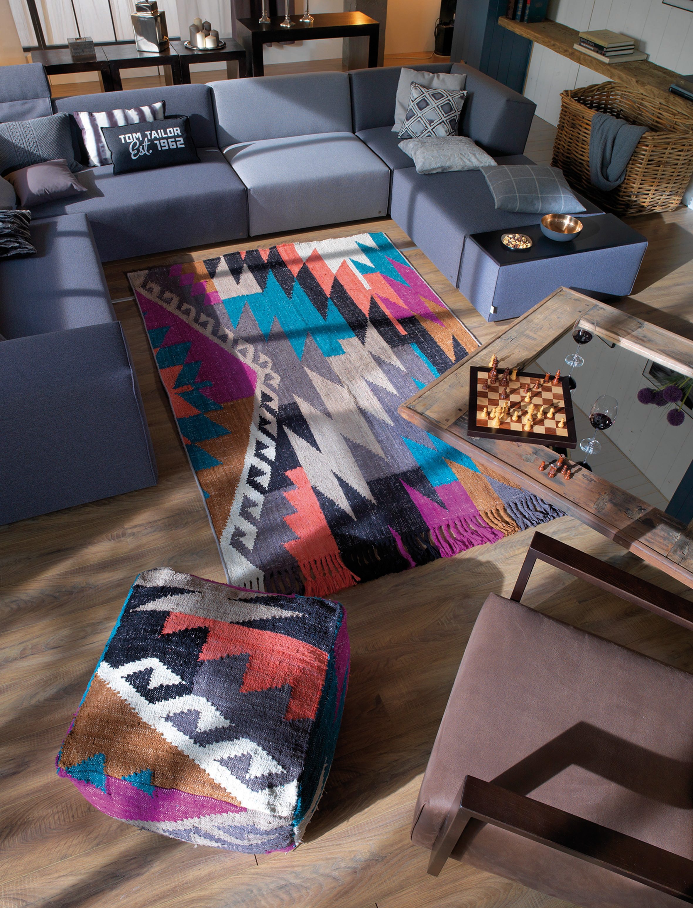 TOM TAILOR HOME Vloerkleed Funky Kelim Platweefsel, puur katoen, met de hand geweven, met franje, boho-stijl