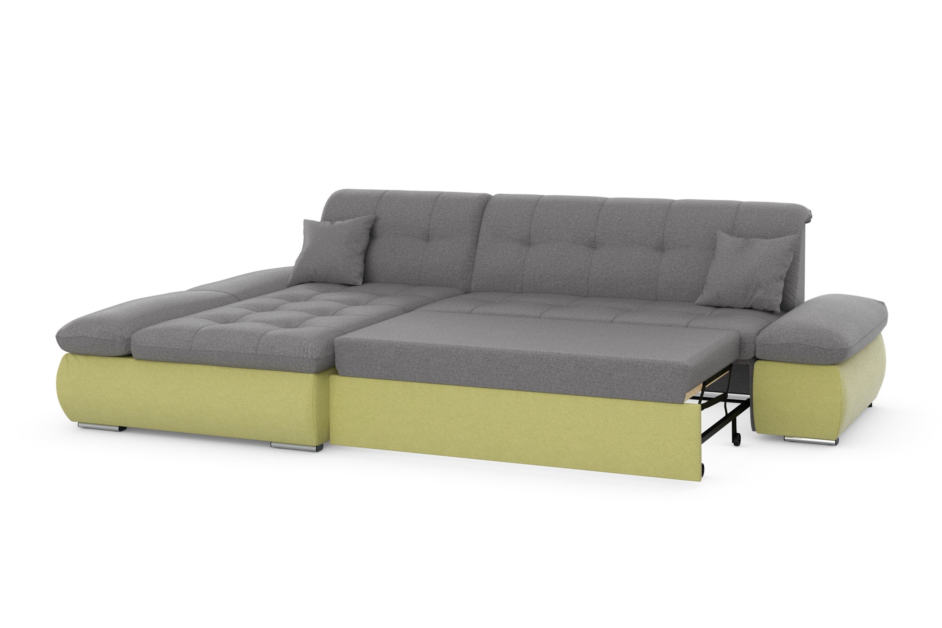 DOMO collection Hoekbank Moric, L-vorm, XXL-bank - Breedte 300cm keuze met bedfunctie en armleuningverstelling, donkergroen