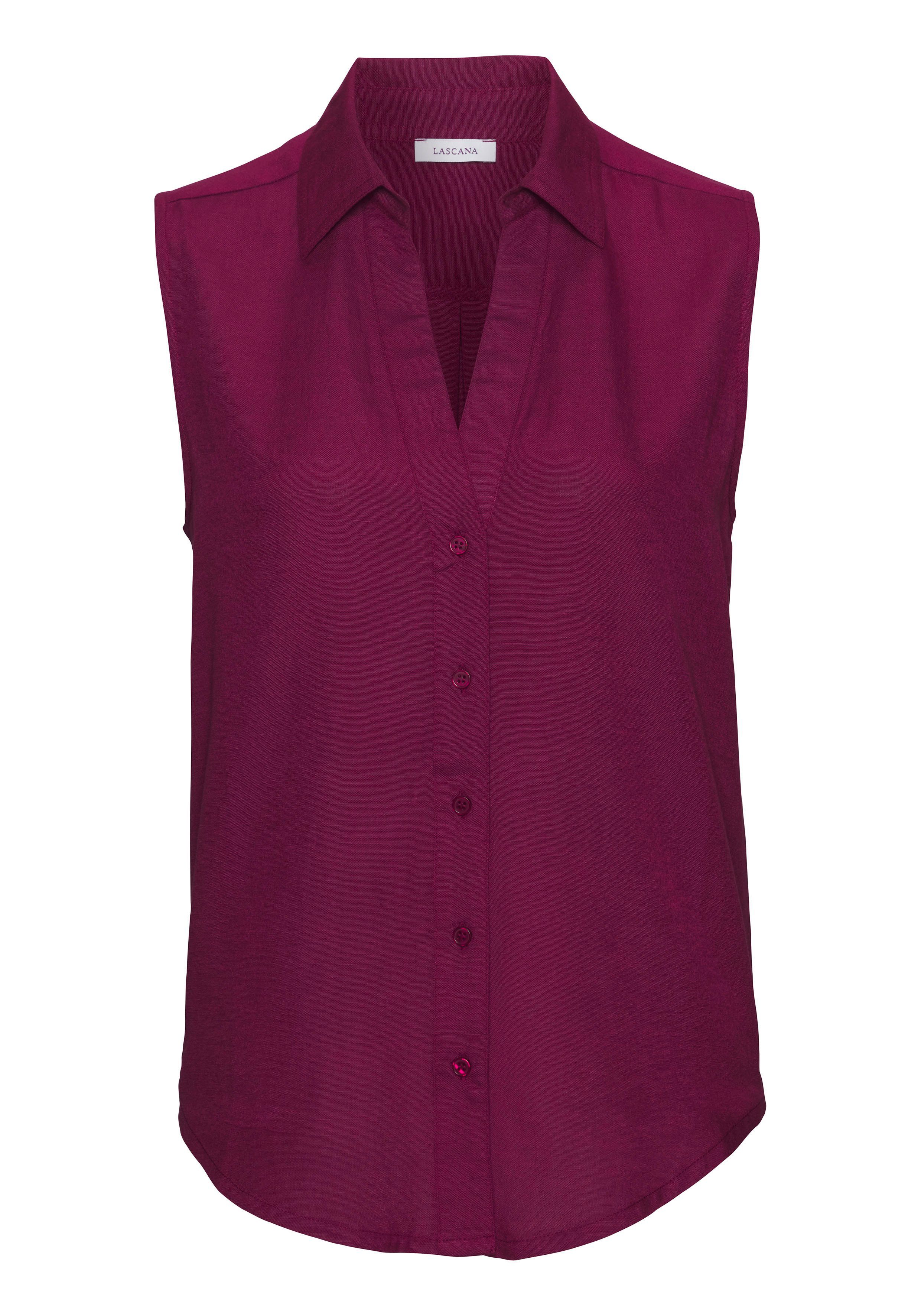 Lascana Top van zachte geweven stof met linnenpercentage damesblouse met overhemdkraag