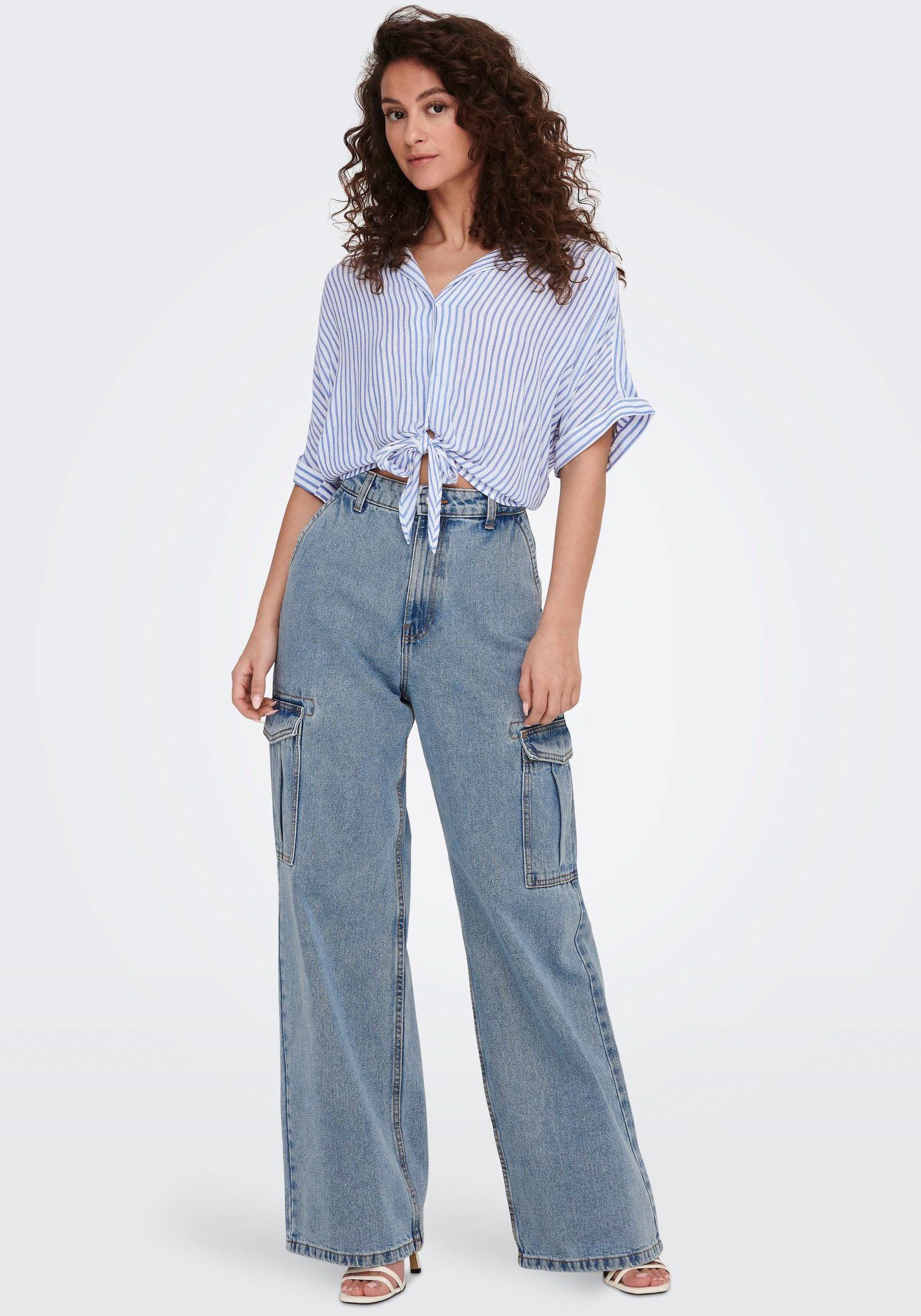 Only Blouse met korte mouwen ONLPAULA LIFE S/S TIE SHIRT WVN NOOS