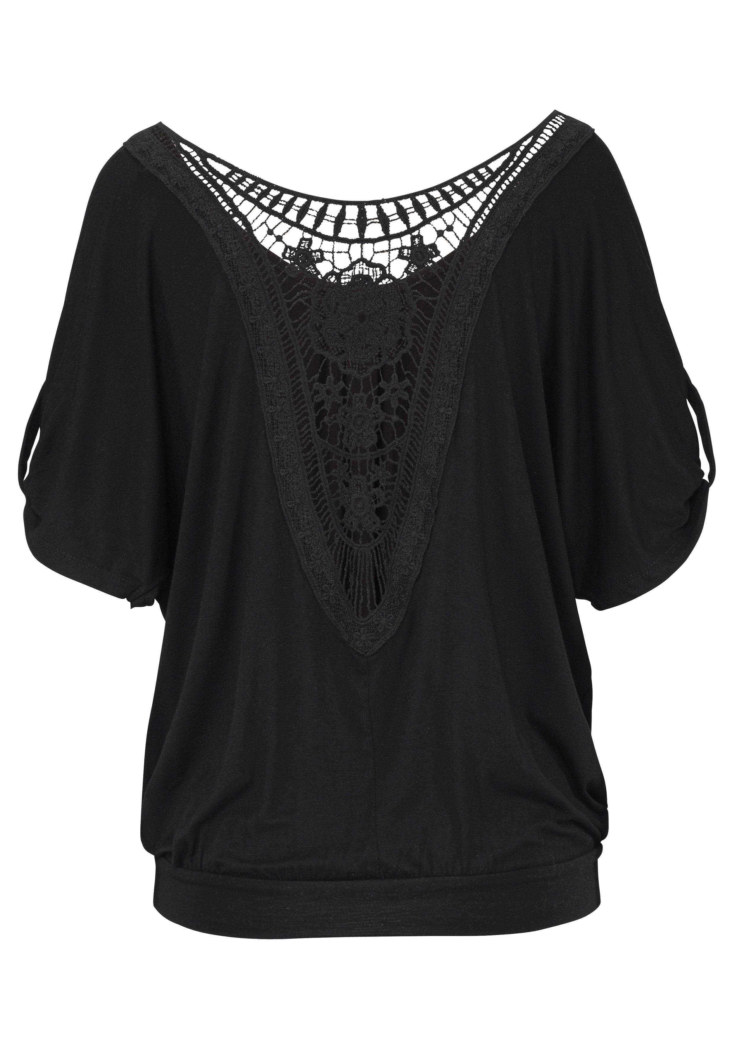 Lascana Strandshirt met gehaakt inzet op de rug, t-shirt, wijde pasvorm, luchtig en los