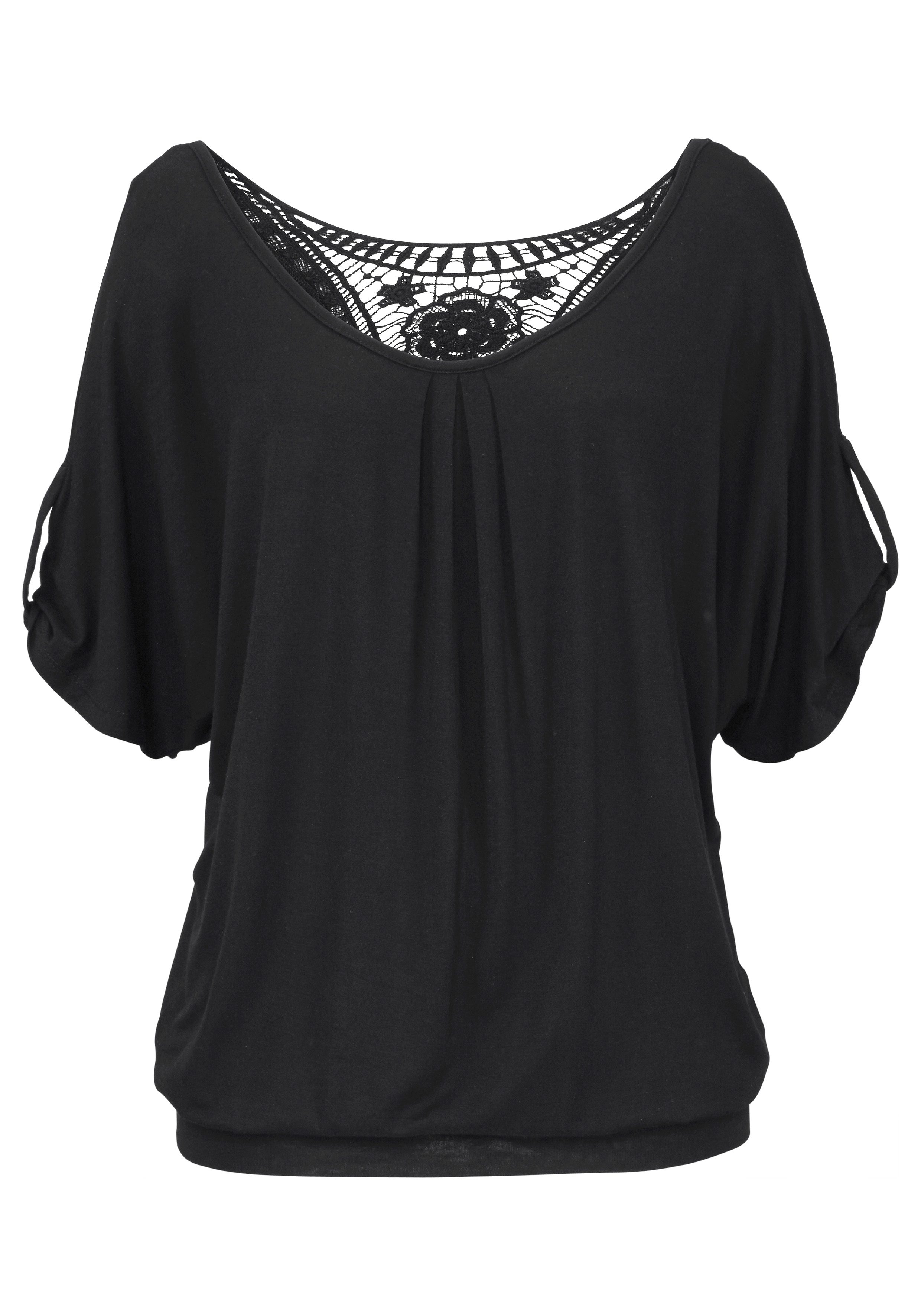 Lascana Strandshirt met gehaakt inzet op de rug, t-shirt, wijde pasvorm, luchtig en los