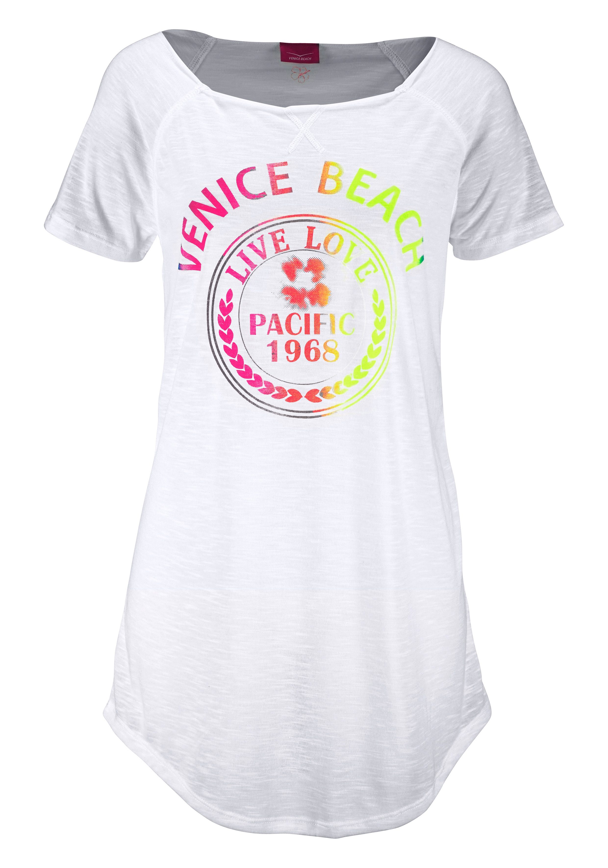 Venice Beach Lang shirt met print aan de voorkant, overhemdblouse, strandjurk, licht en luchtig