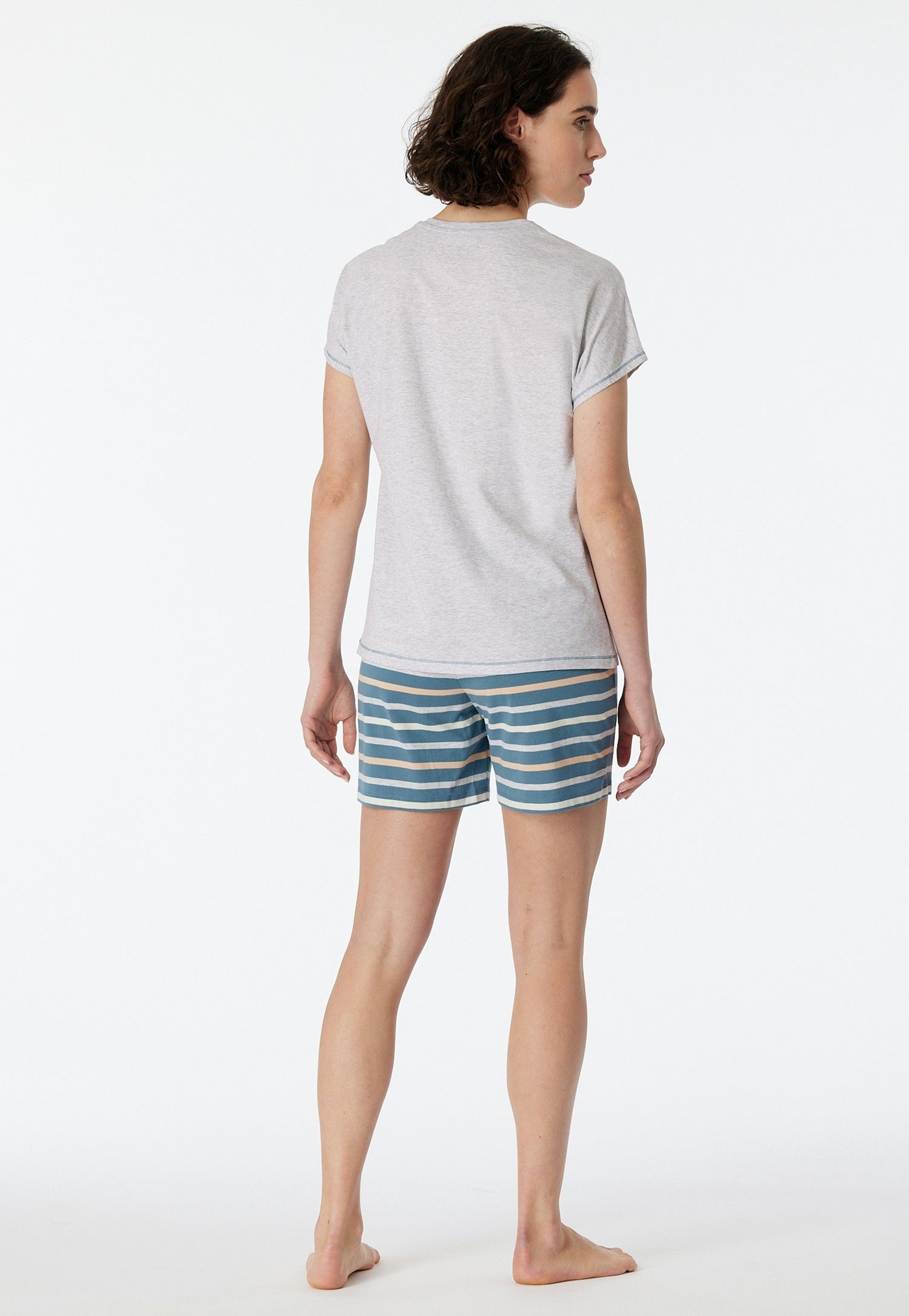 Schiesser Shortama Casual Essentials met effen shirt en gestreepte broek (2-delig)