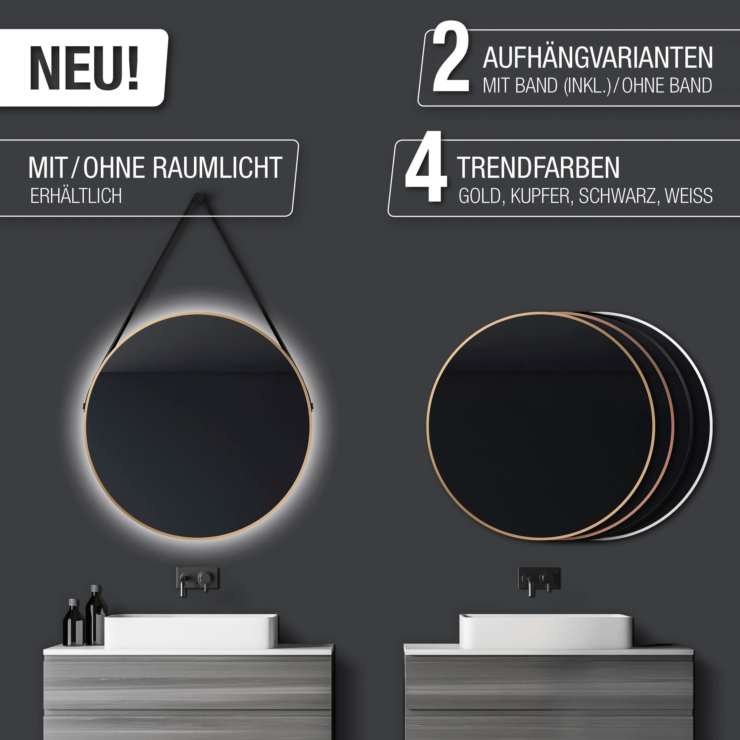 Talos Wandspiegel decoratieve ronde spiegel met aluminiumframe, ø 80 cm
