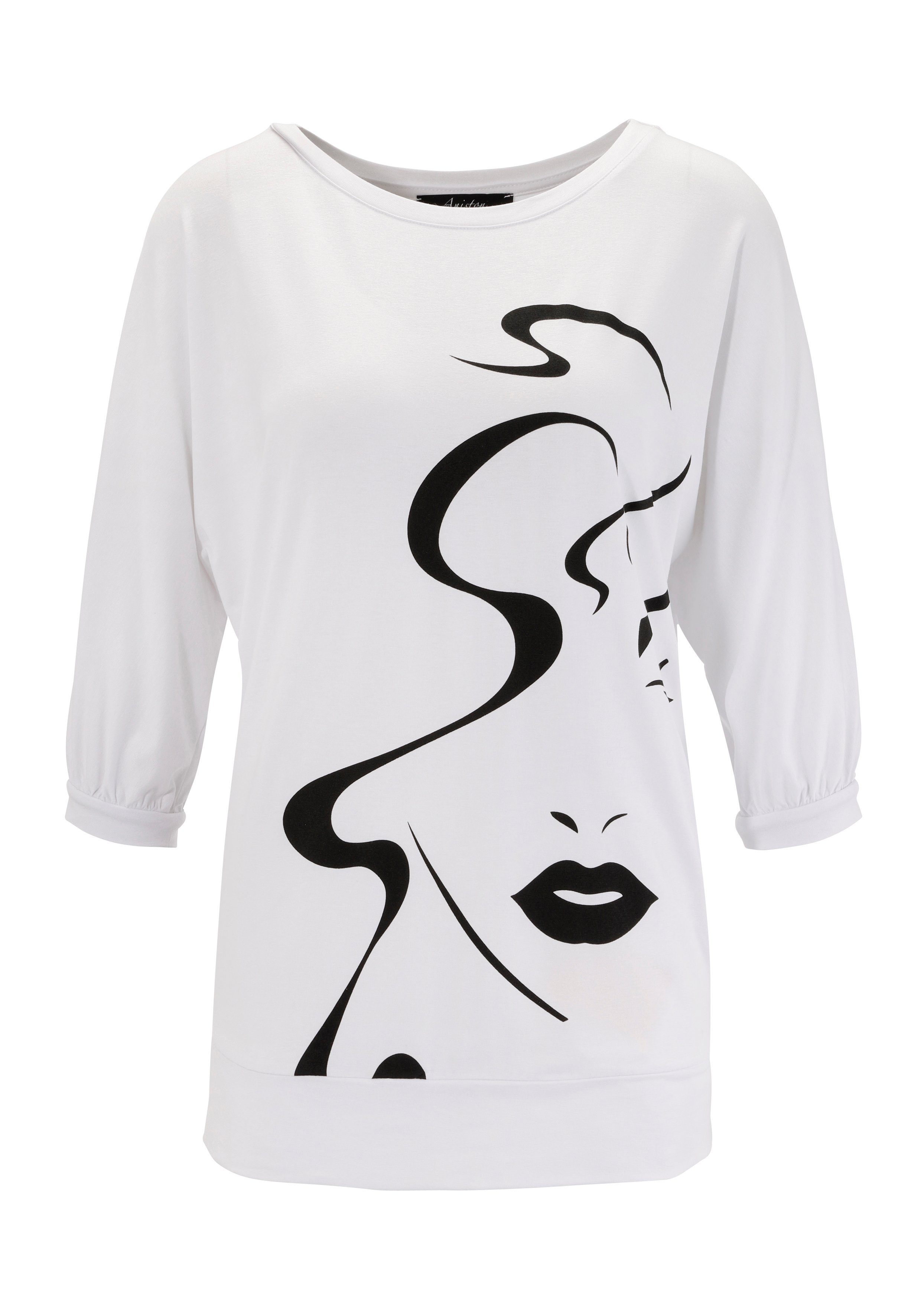 Aniston SELECTED Shirt met vleermuismouwen met abstract gezichtdruk