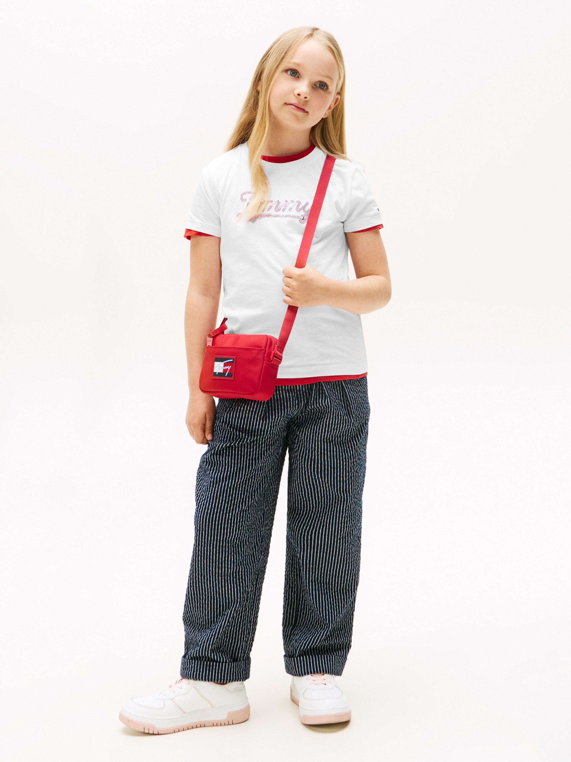 Tommy Hilfiger T-shirt TOMMY SCRIPT SEQUINS TEE SS voor kinderen tot 16 jaar, met pailletten