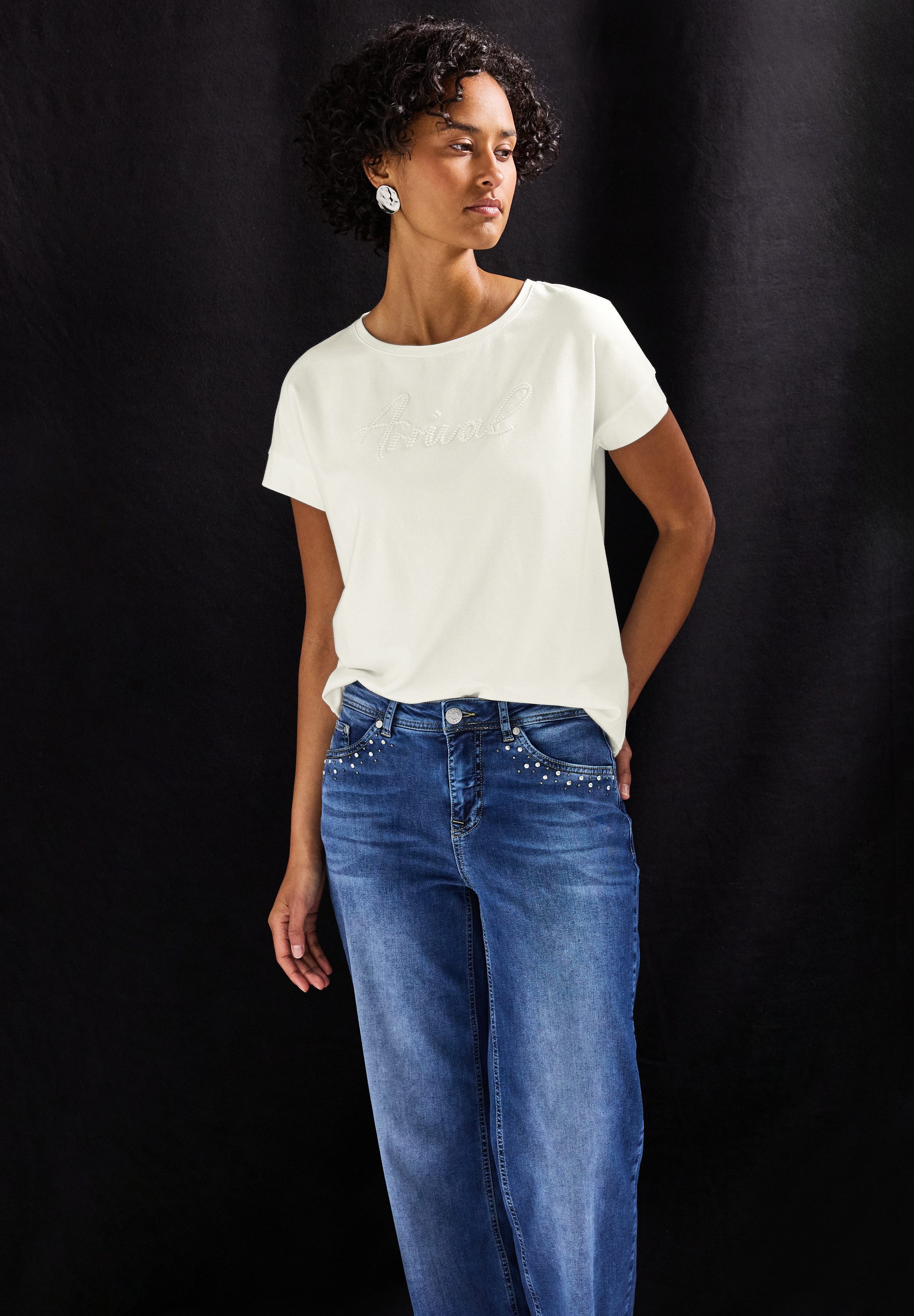 STREET ONE Shirttop met tekstborduursel