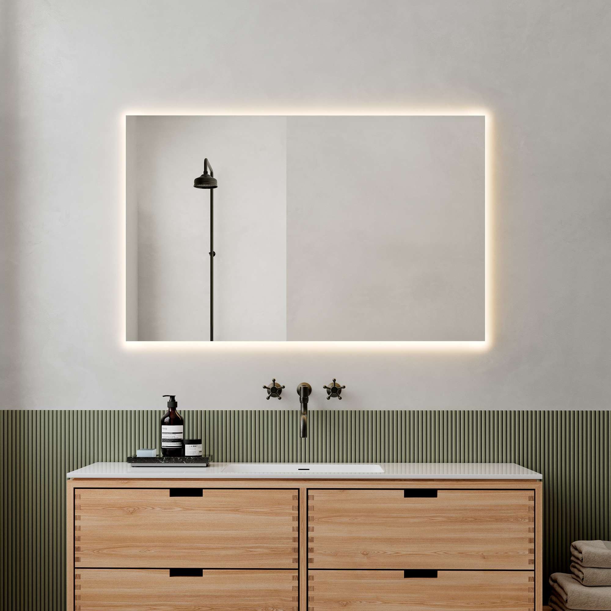Loevschall Led-lichtspiegel Nibe spiegel, LED-achtergrondverlichting, vierkante spiegel spiegels & verlichting maat 120 cm x 75 cm x 2,5 cm wit