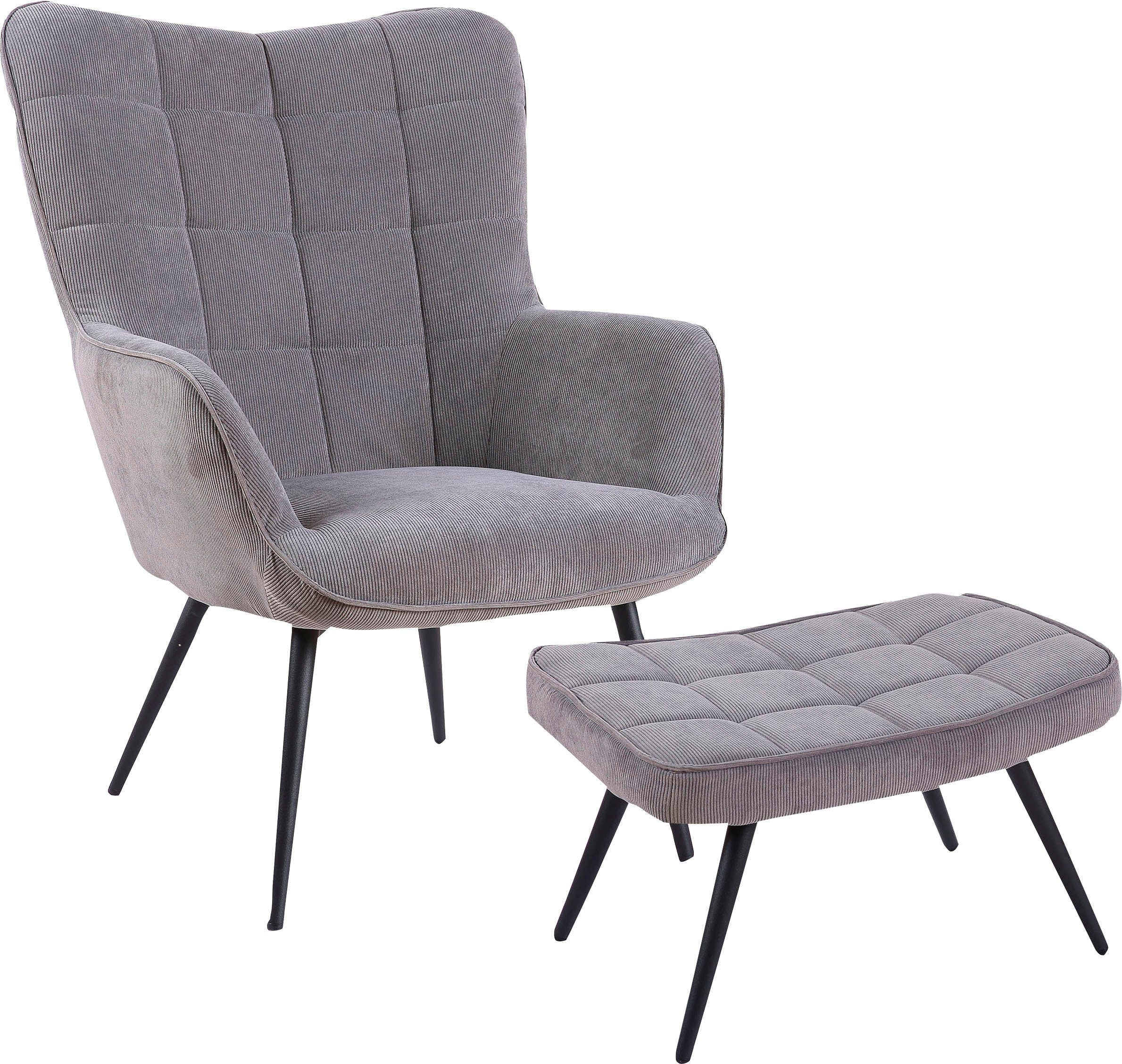 byLIVING Fauteuil Uta naar keuze met of zonder hocker, in cord, fluweel of weefstof (1 stuk) fauteuils grijs