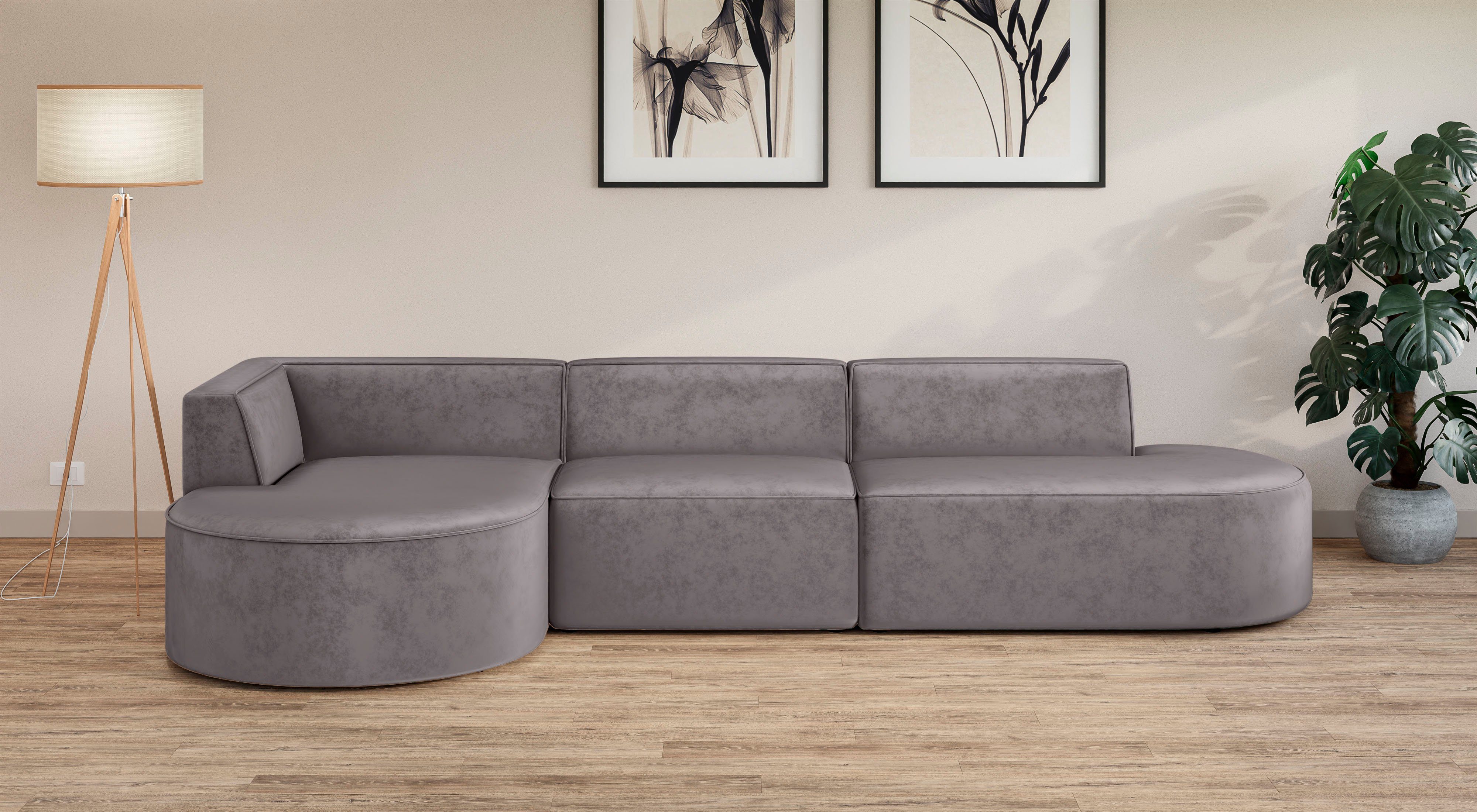 andas Hoekbank EIVIND designerbank met ottomane rechts/links, B/D/H: 343/159/72 cm